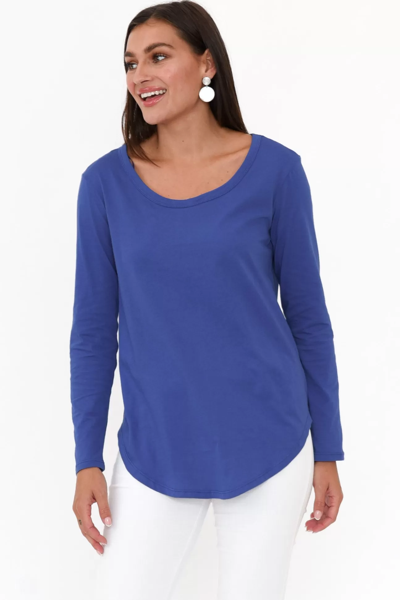 Betty Basics Megan Cobalt Cotton Long Sleeve Top Cheap