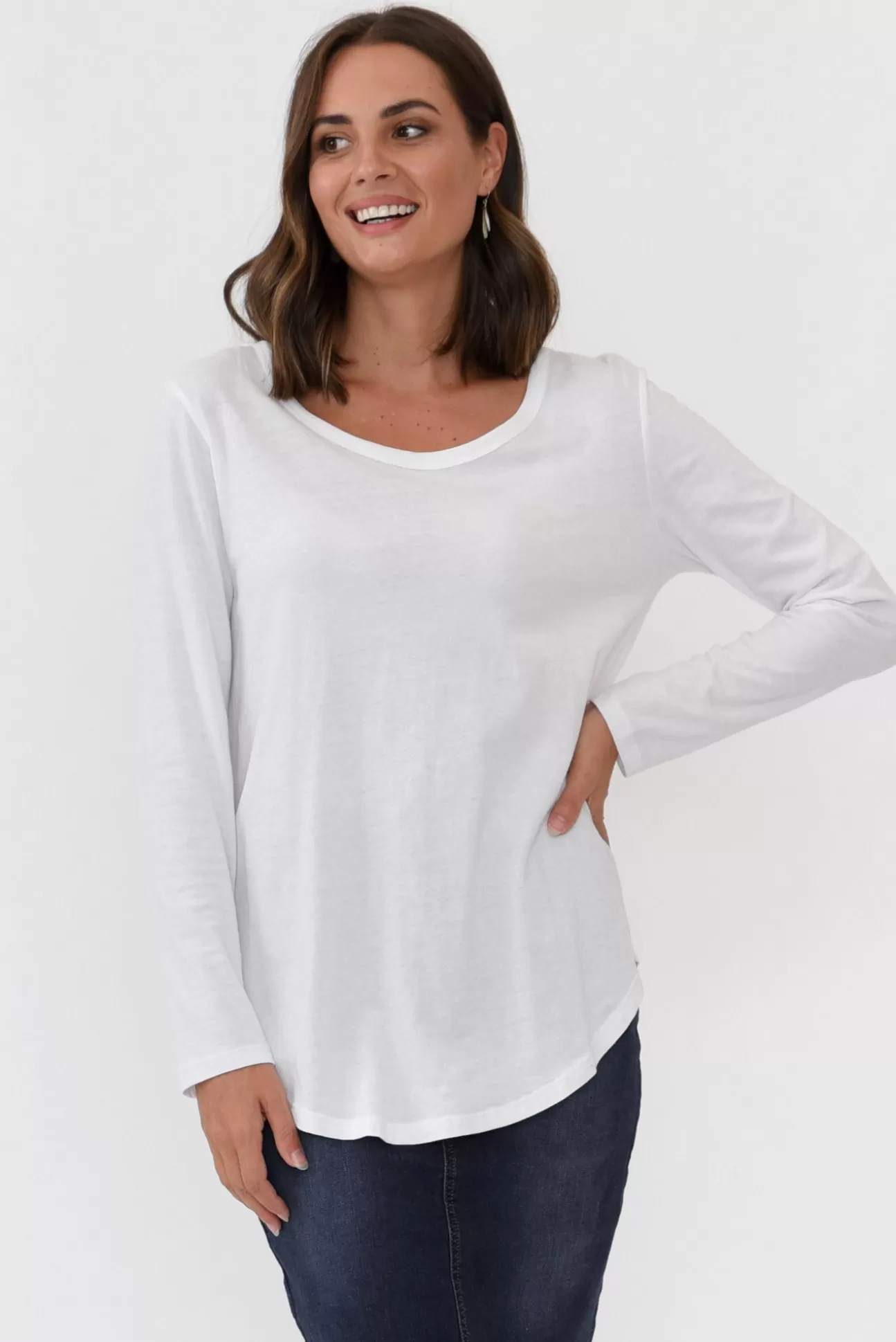 Betty Basics Megan White Cotton Long Sleeve Top Clearance