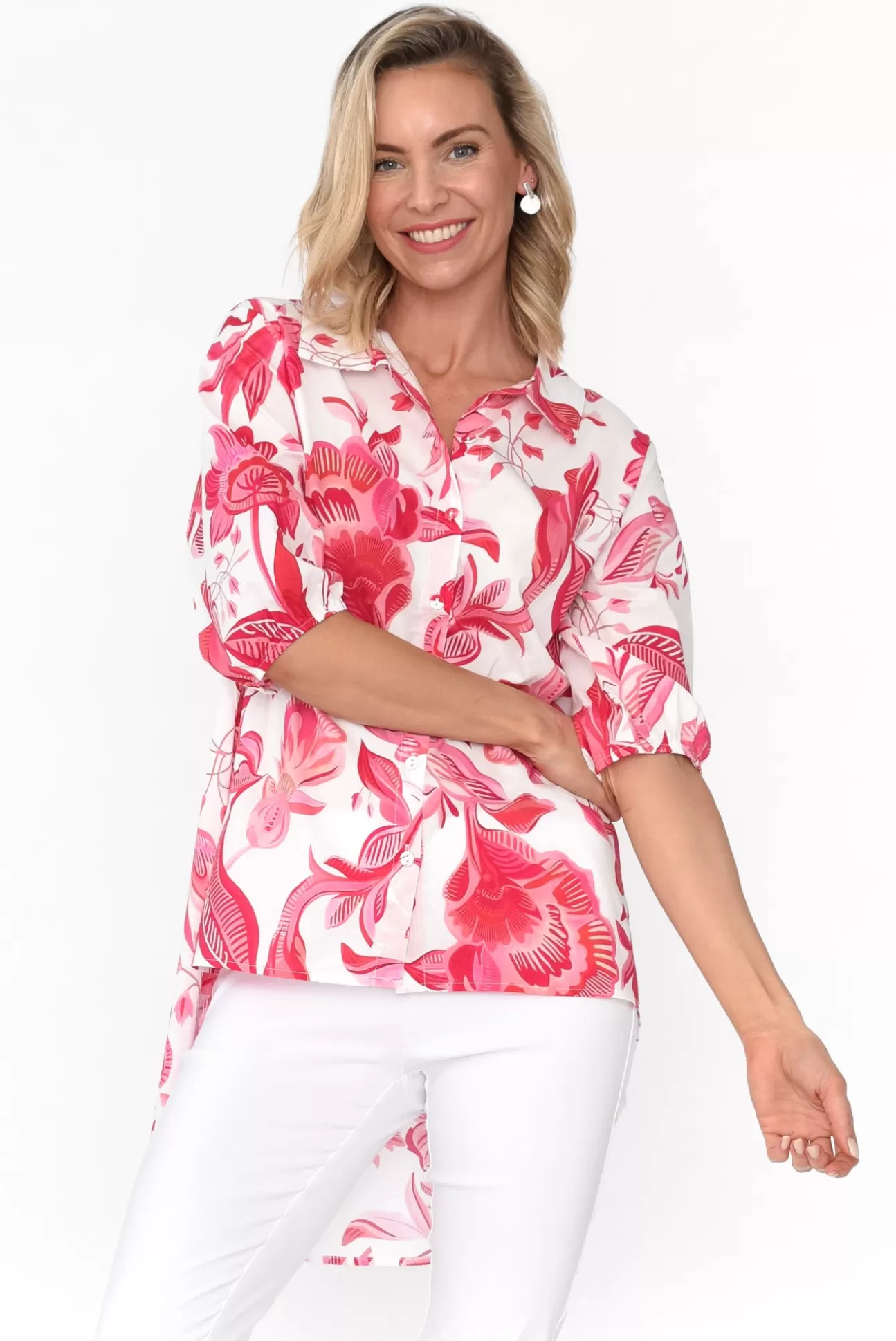 Liberty Rose Meghan Pink Floral Cotton Shirt Clearance