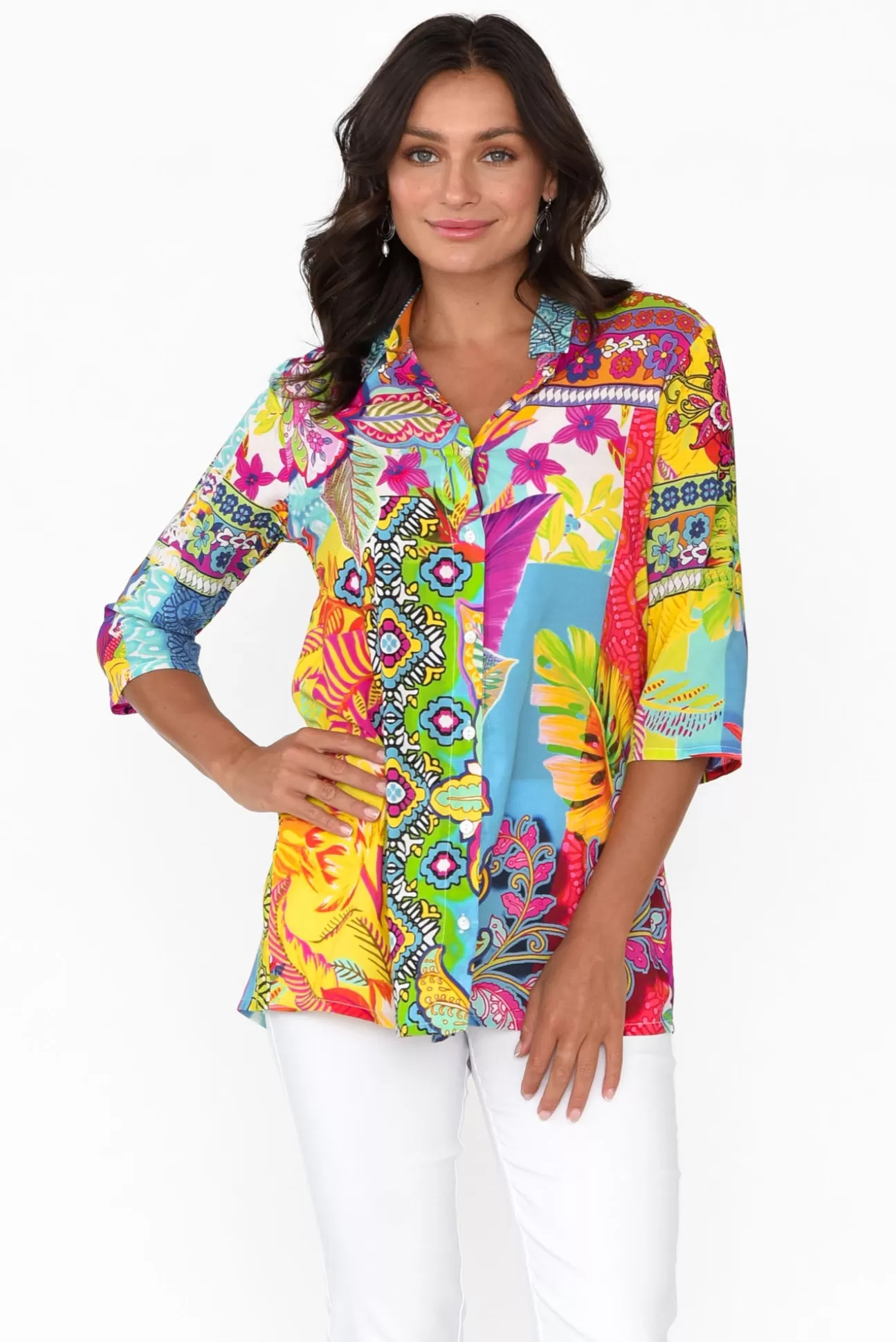 Orientique Melba Blue Abstract Collared Shirt Discount