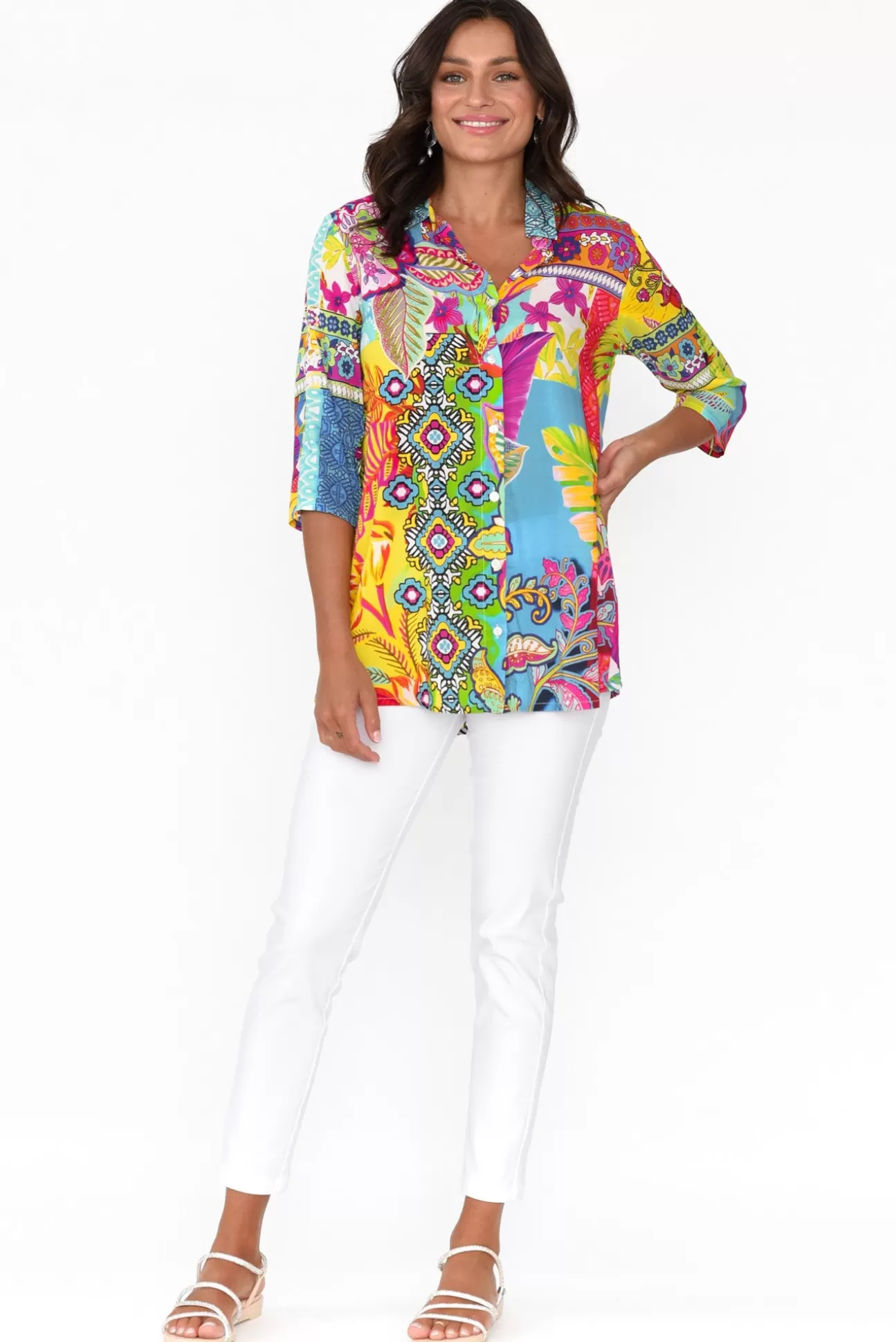 Orientique Melba Blue Abstract Collared Shirt Discount