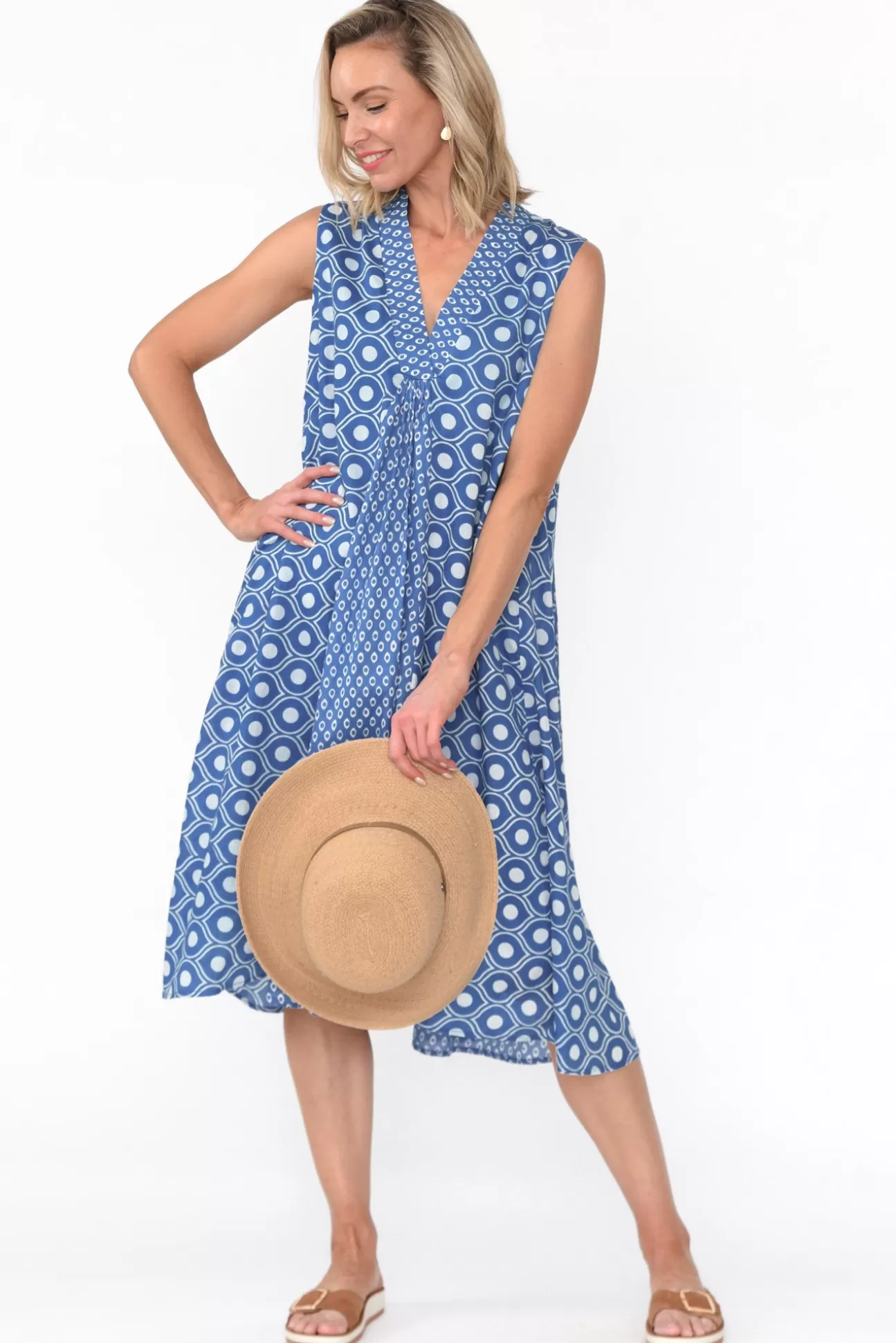 Mozaic Melina Blue Circle Cotton Dress Hot