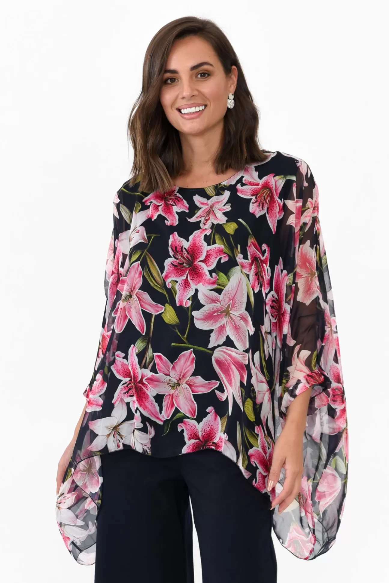 L'amore Melvina Navy Floral Layer Top Sale