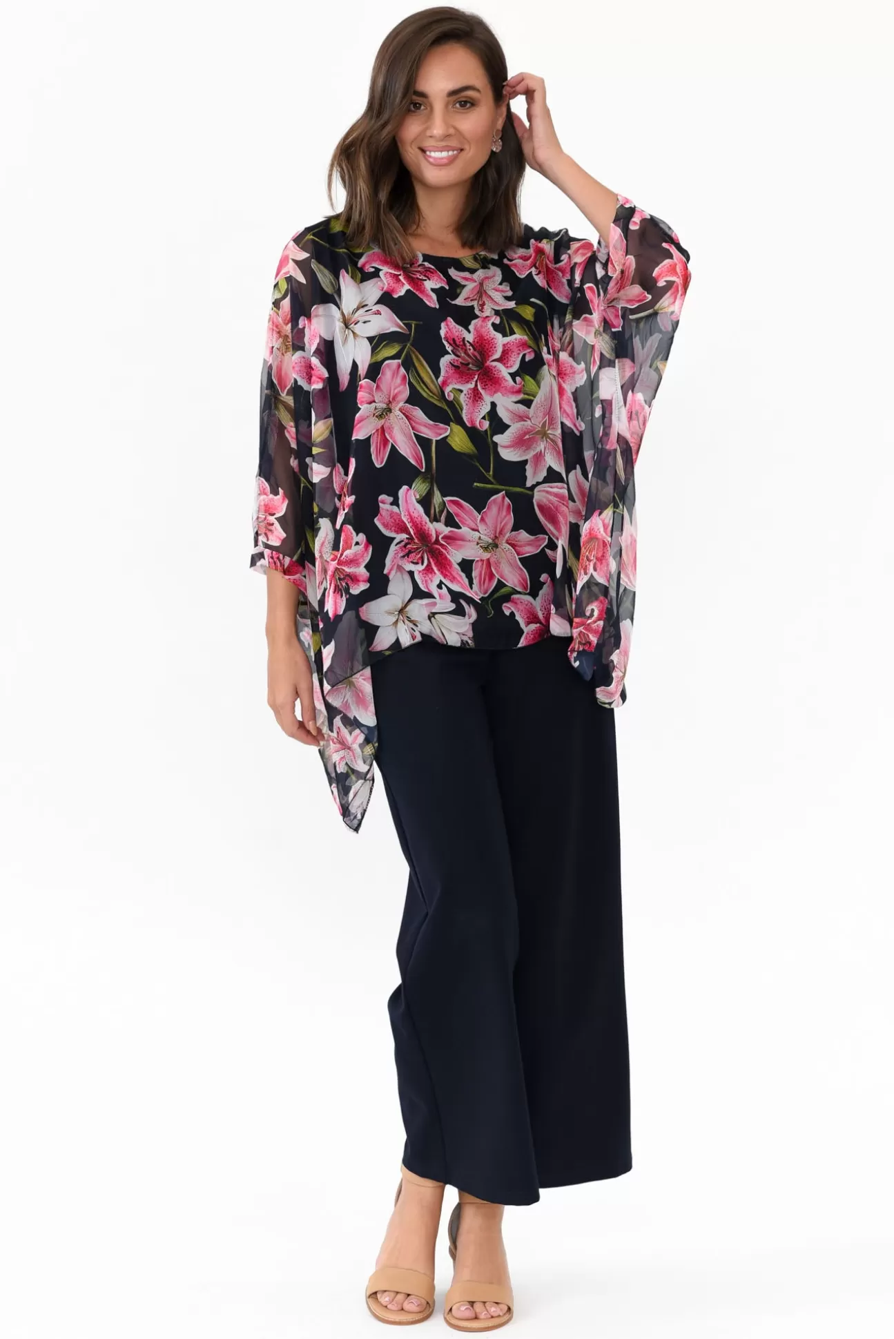 L'amore Melvina Navy Floral Layer Top Sale