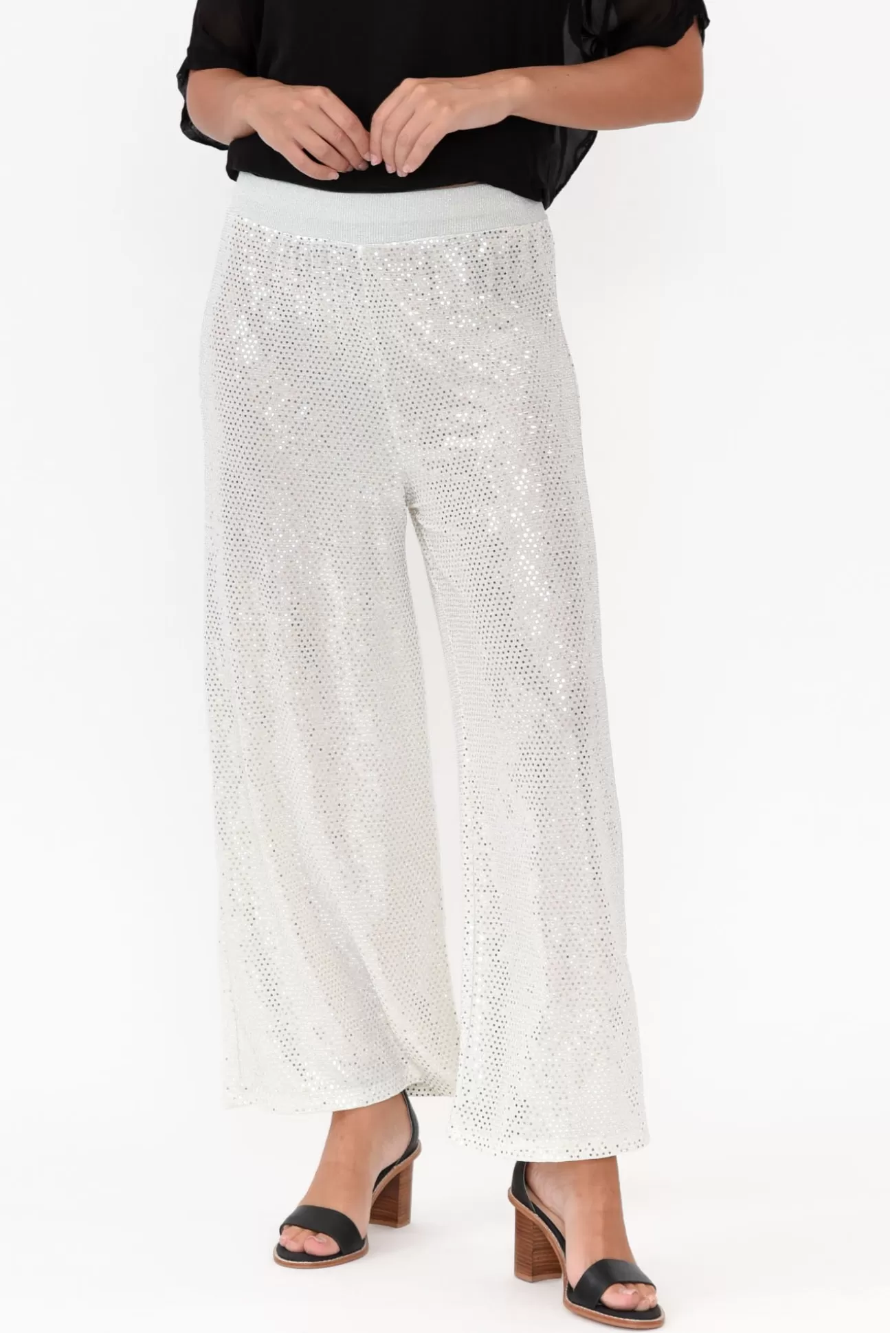 La Strada Mena White Sequin Wide Leg Pant Best Sale