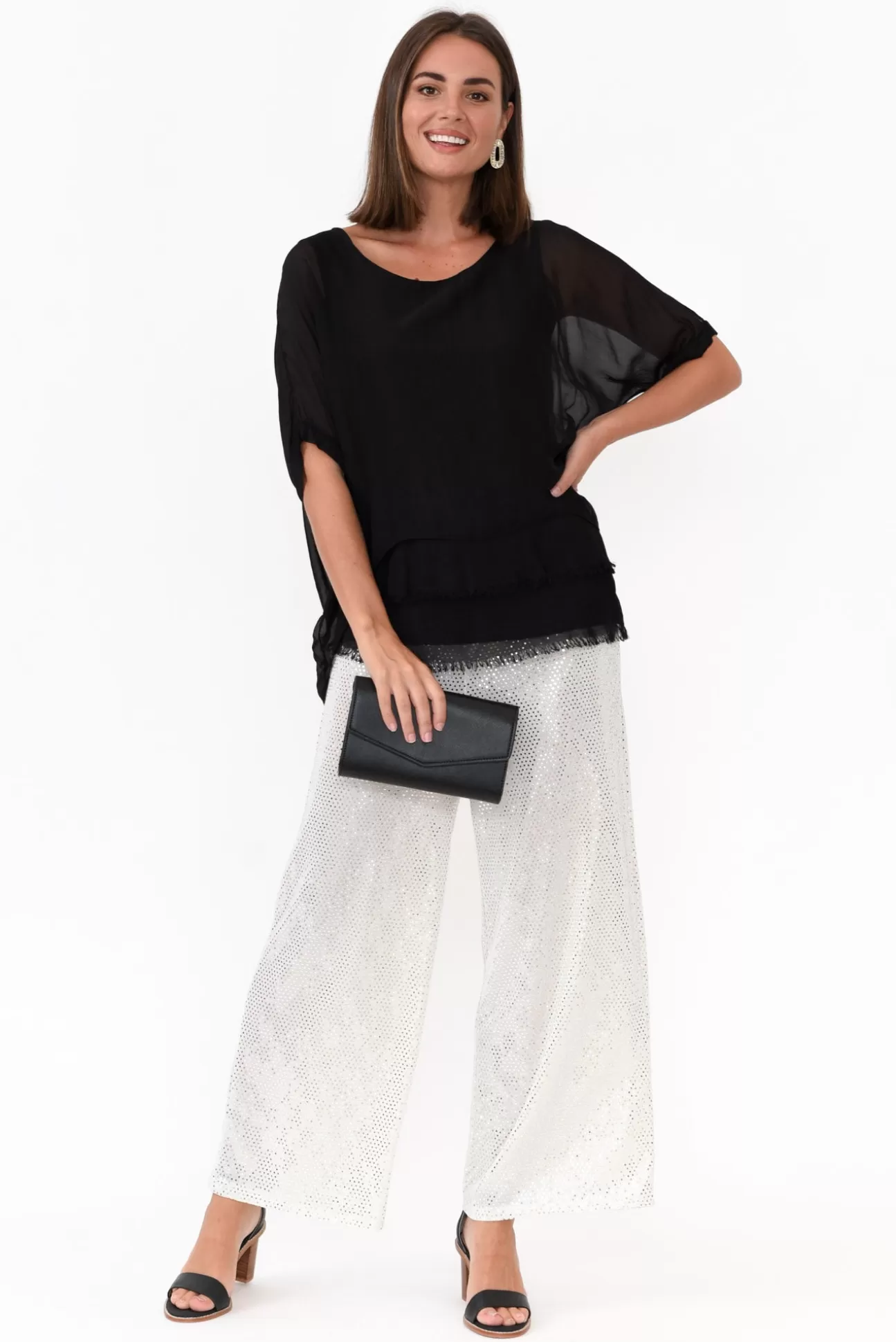 La Strada Mena White Sequin Wide Leg Pant Best Sale