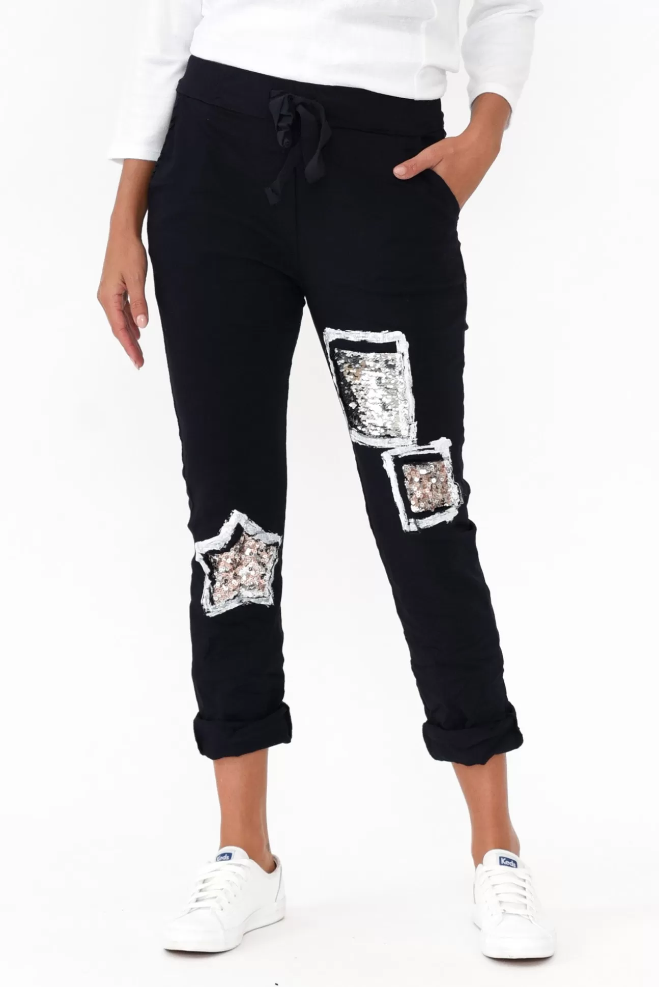 La Strada Mendes Navy Sequin Stretch Pant Store