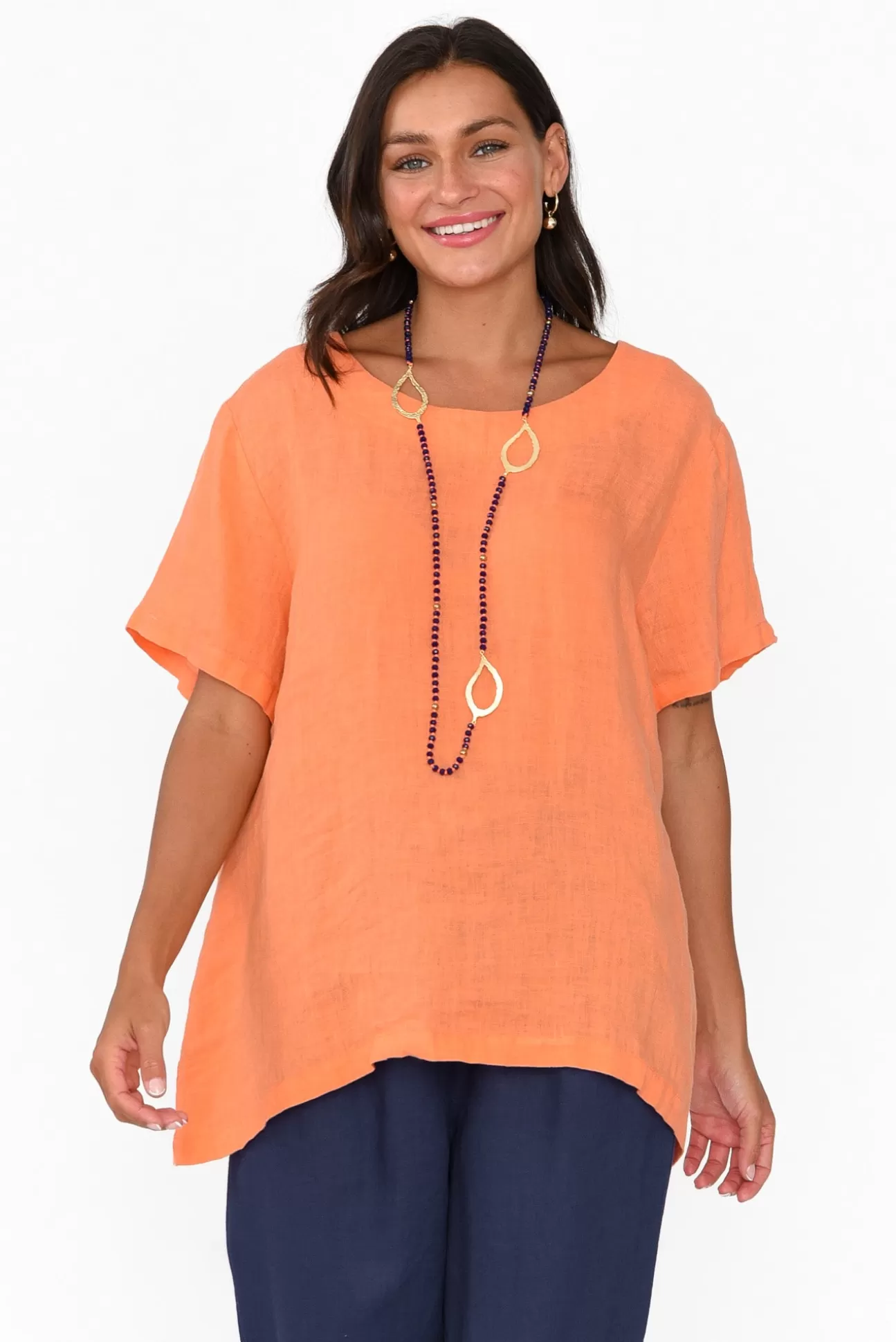 Cali and Co Micah Apricot Linen Scoop Neck Top Shop