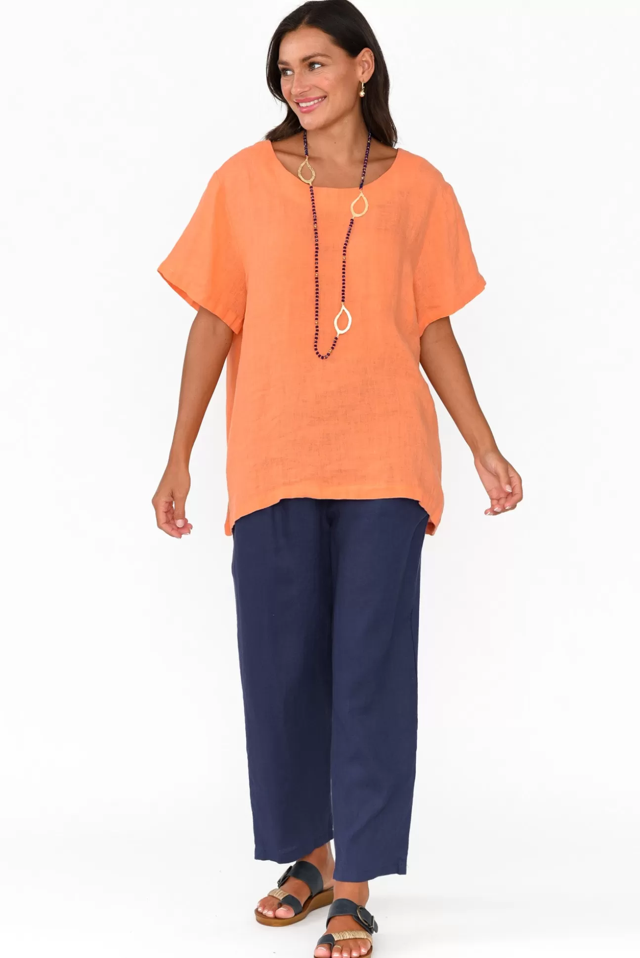 Cali and Co Micah Apricot Linen Scoop Neck Top Shop