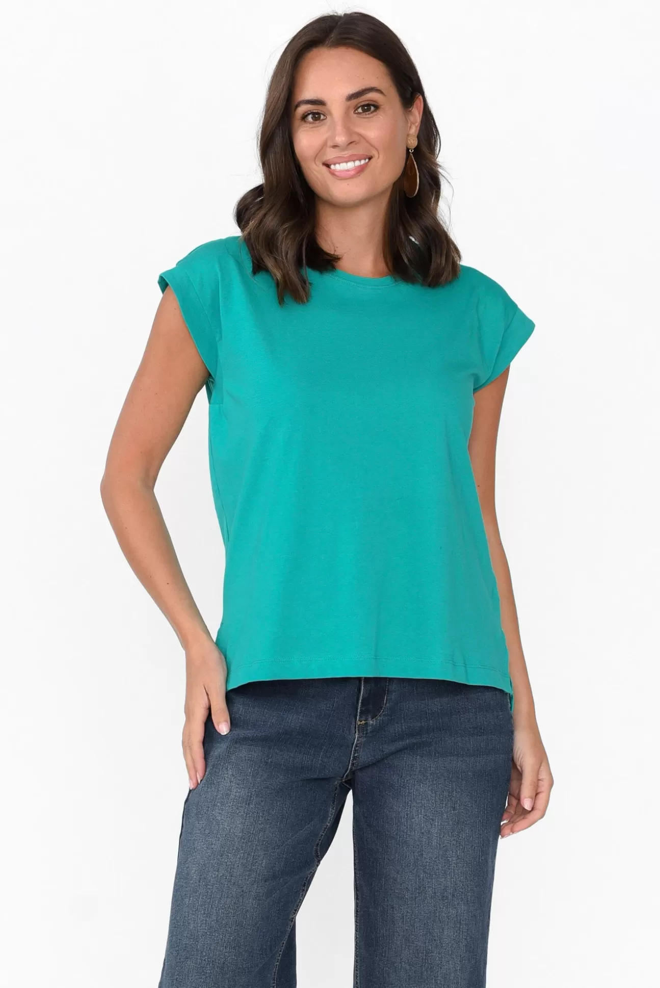 Betty Basics Michaela Jade Green Cotton Top Cheap