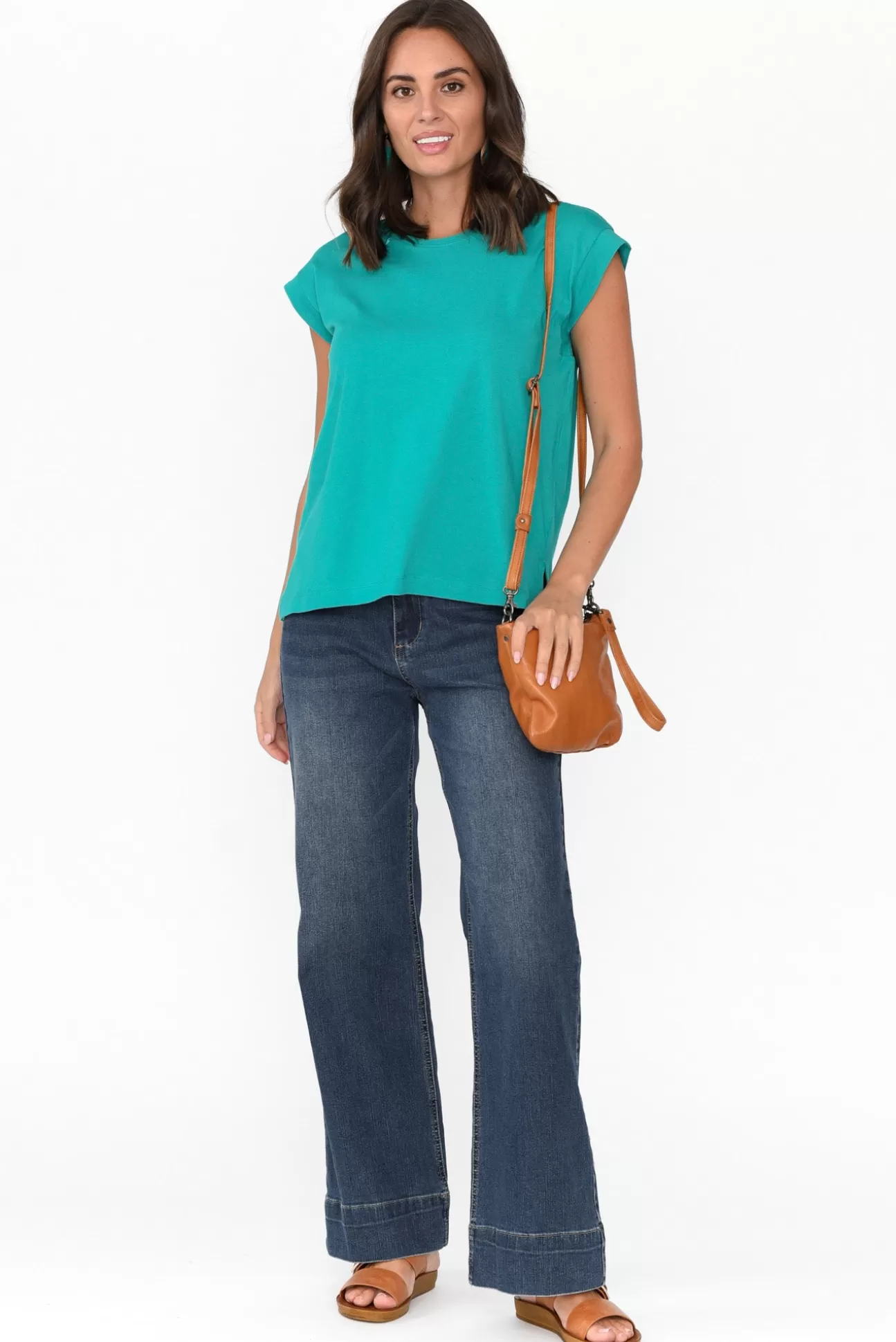 Betty Basics Michaela Jade Green Cotton Top Cheap