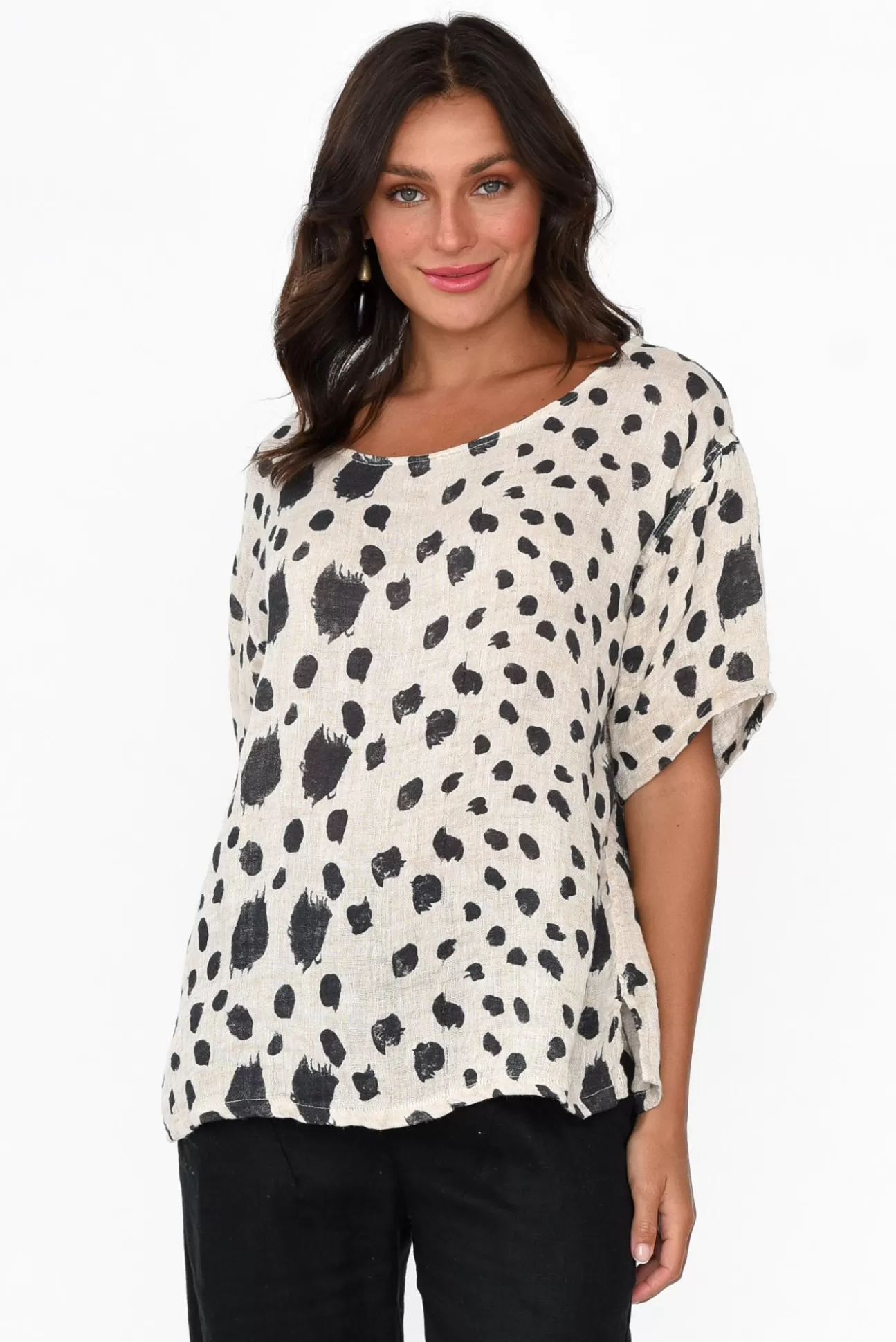 Imagine Miko Black Spot Linen Top New