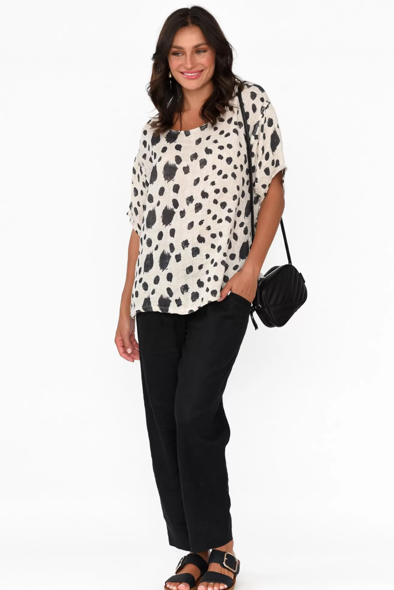 Imagine Miko Black Spot Linen Top New