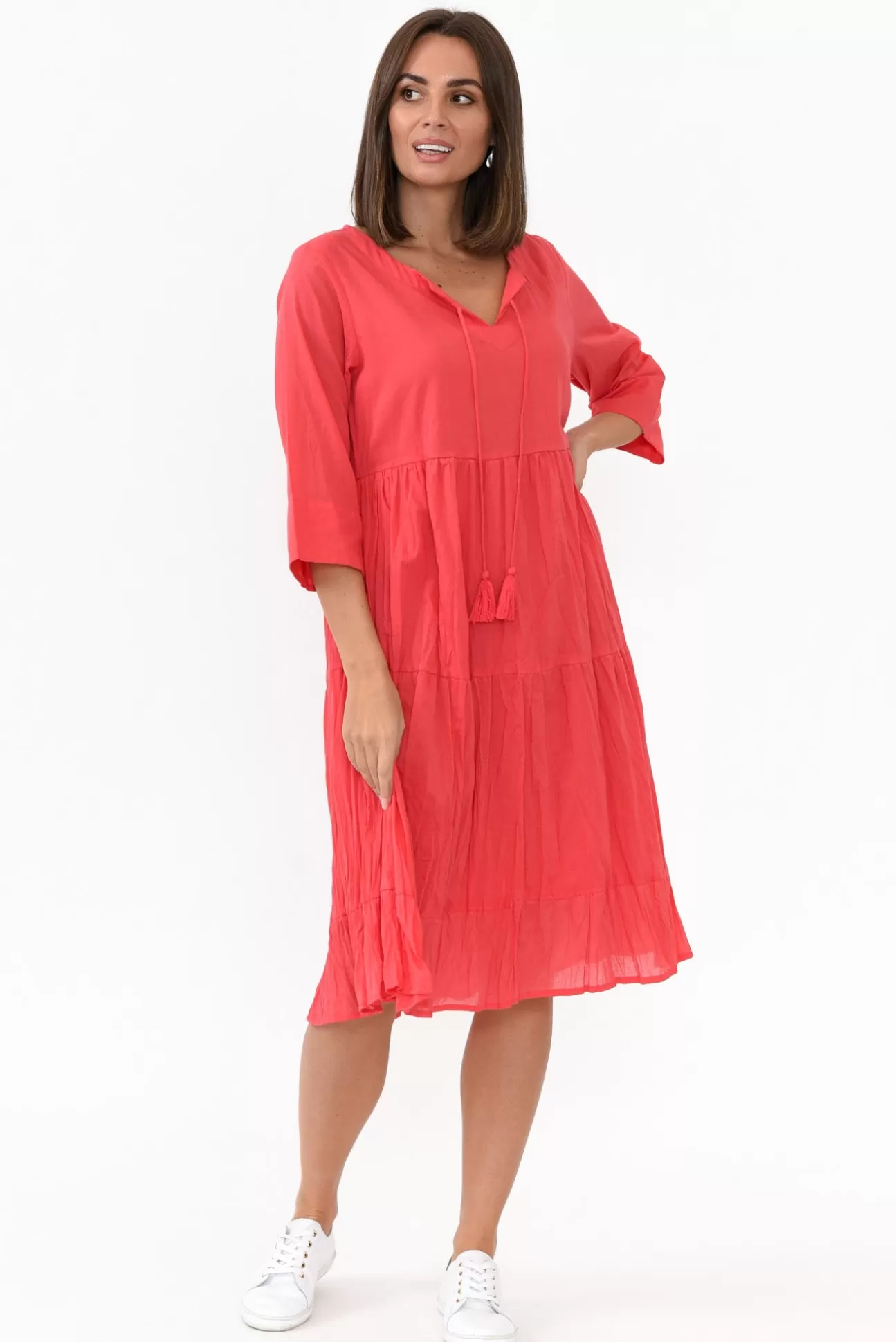 One Summer Milana Cherry Crinkle Cotton Dress Flash Sale