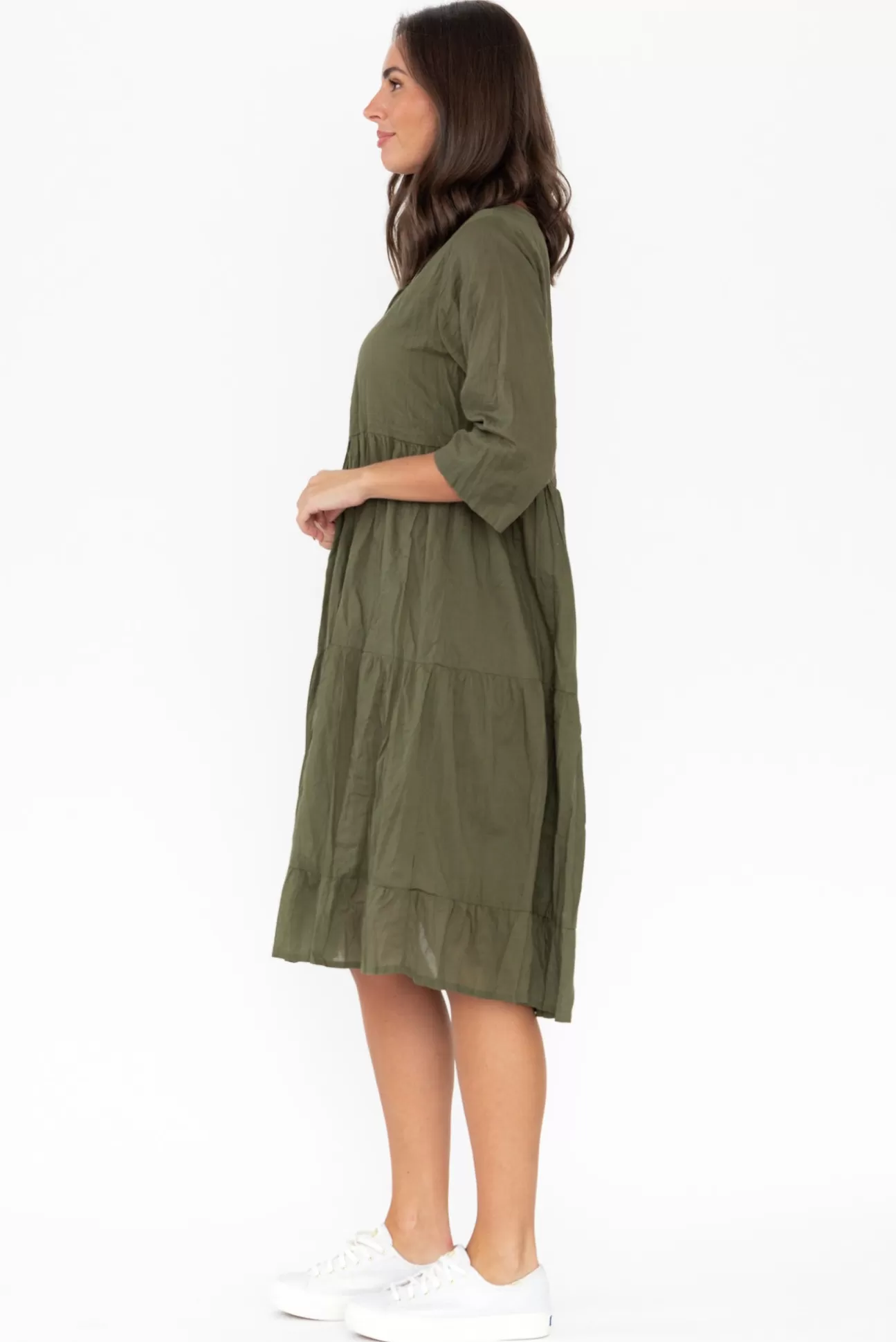 One Summer Milana Khaki Crinkle Cotton Dress Online