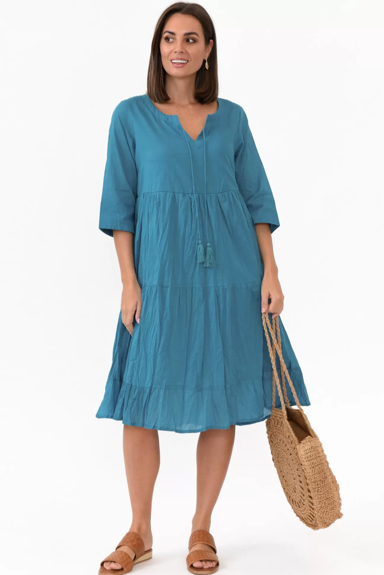 One Summer Milana Ocean Crinkle Cotton Dress Cheap