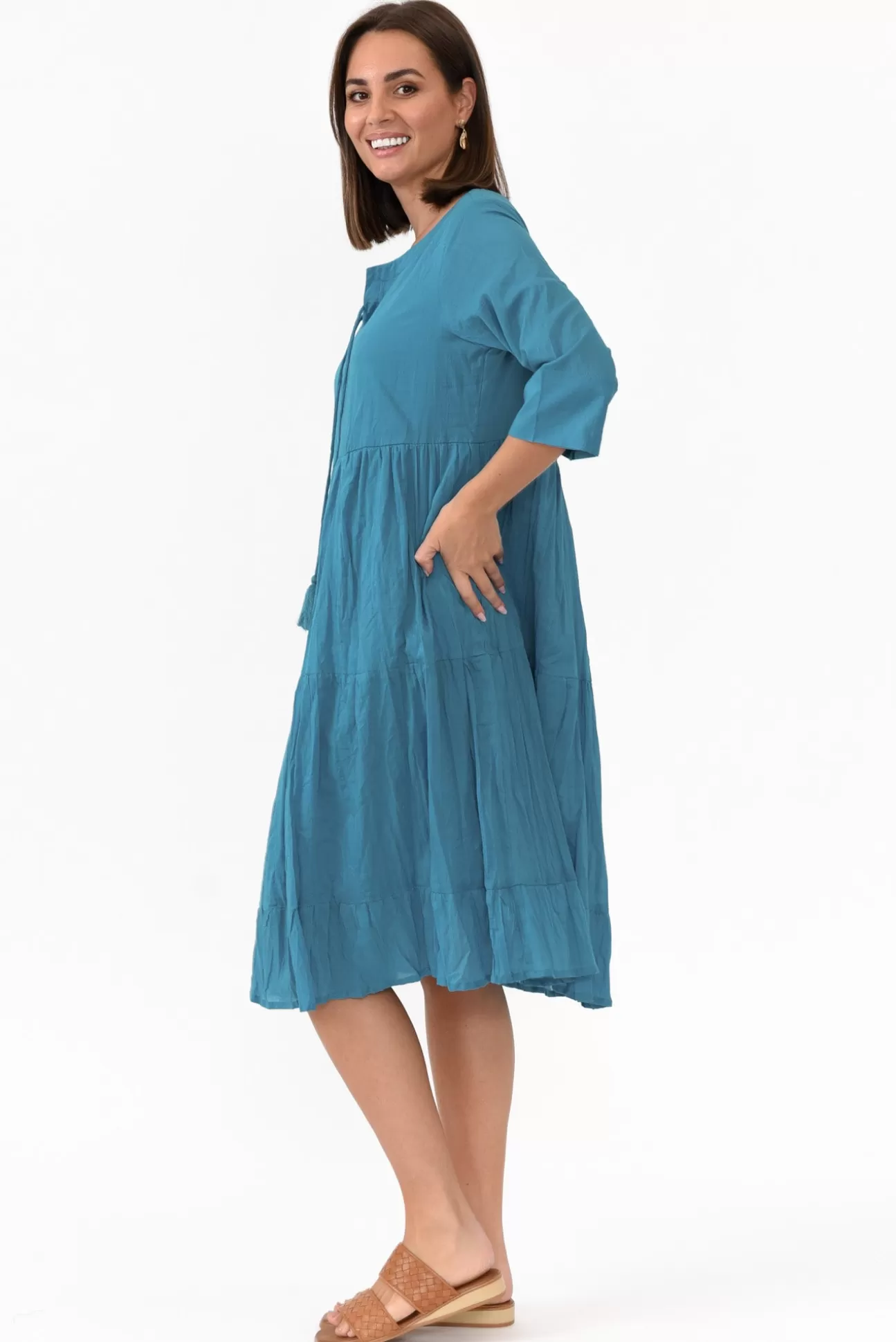 One Summer Milana Ocean Crinkle Cotton Dress Cheap