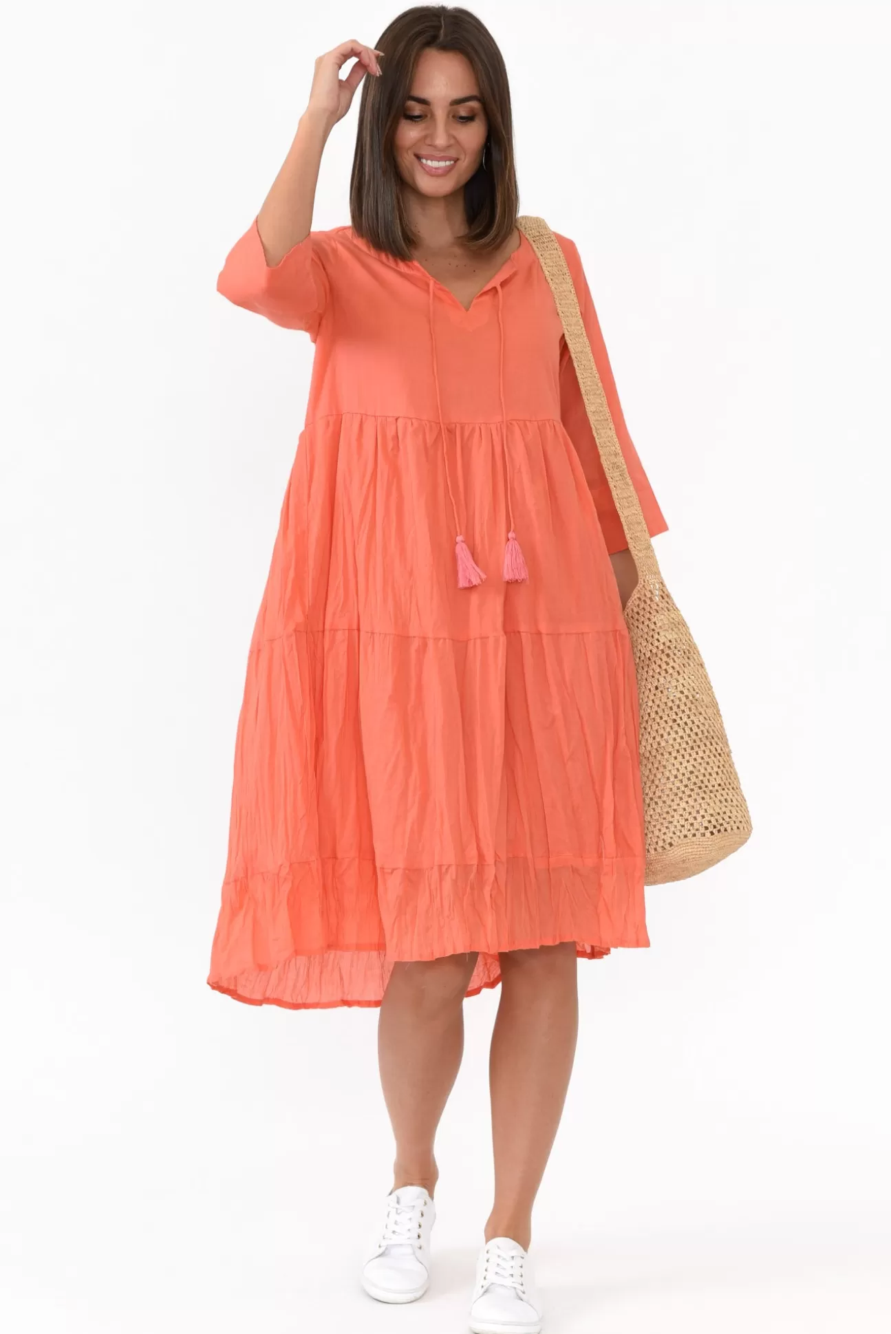 One Summer Milana Peach Crinkle Cotton Dress Best