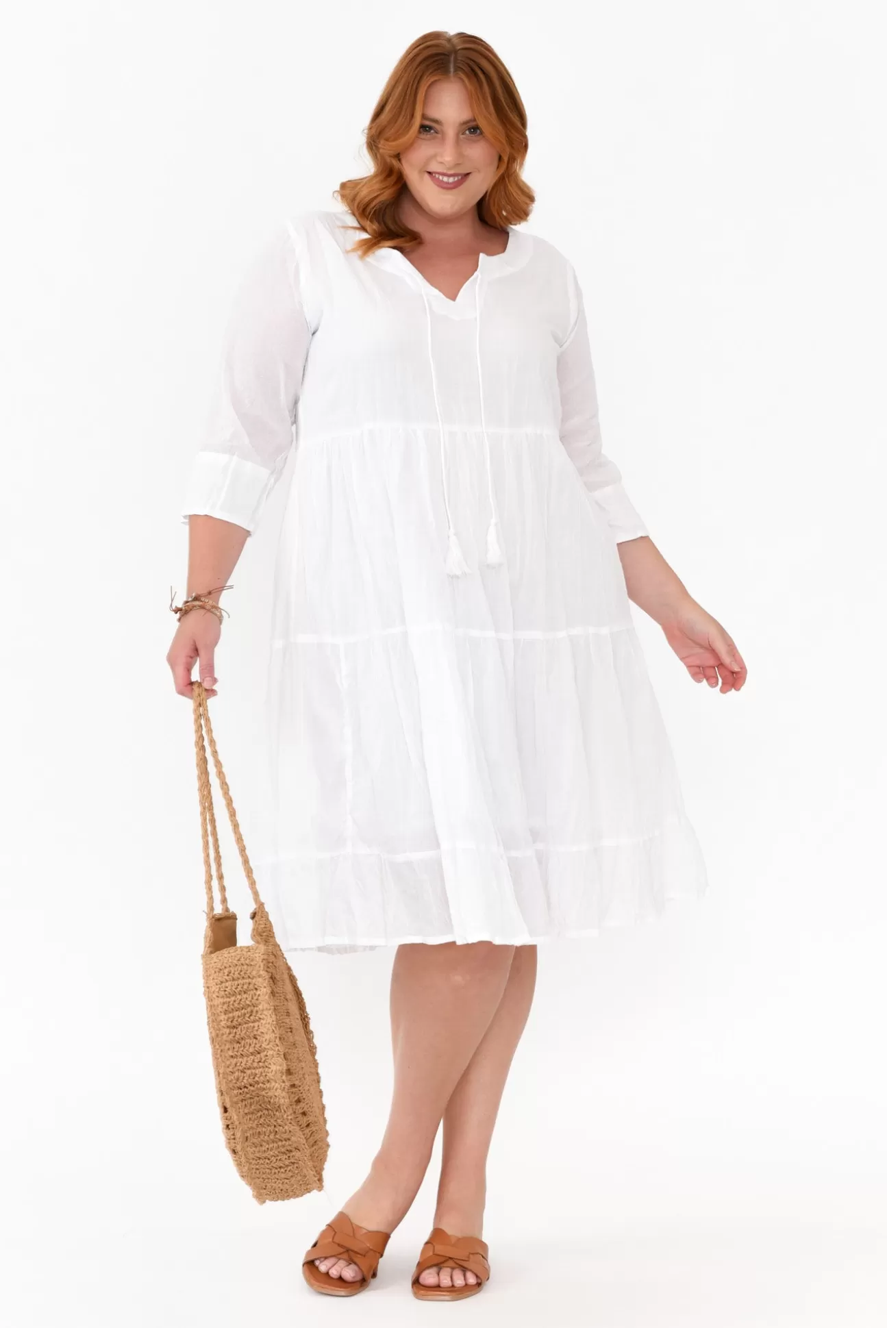 One Summer Milana White Crinkle Cotton Dress Sale