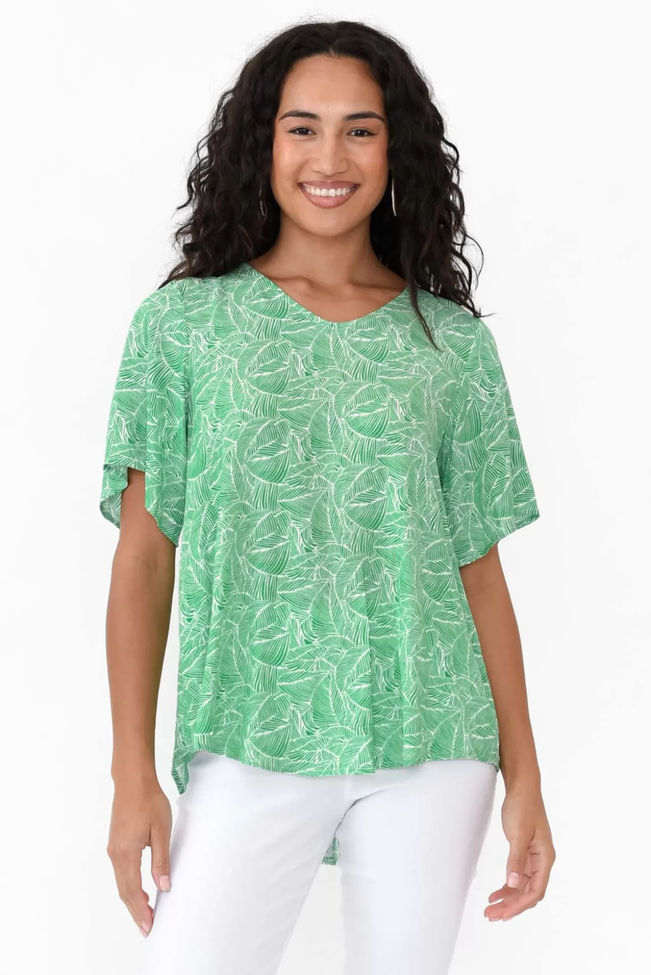 Willow Tree Miles Green Leaf Linen Blend Top Hot