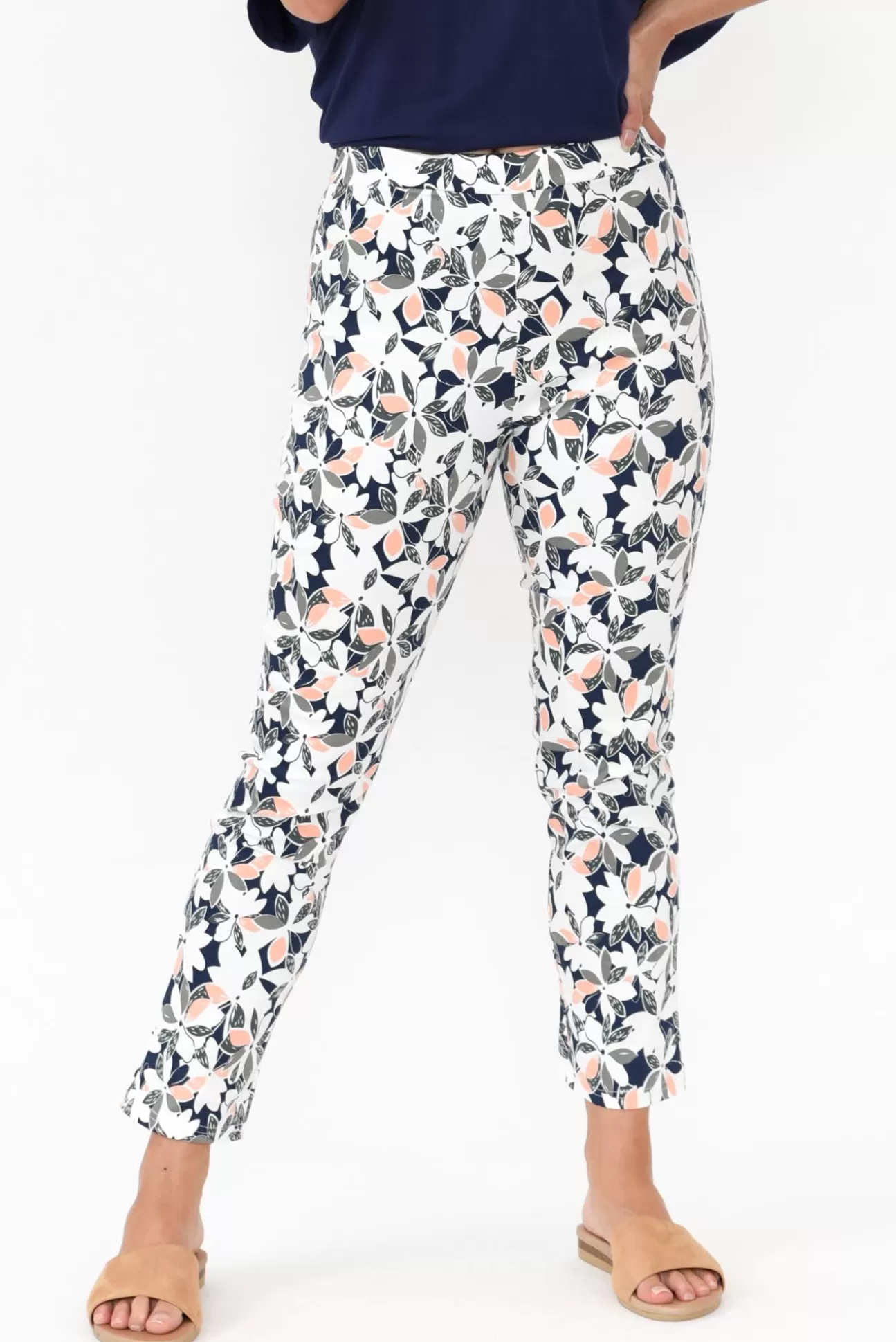 Bamboo Whispers Milo Navy Floral Stretch Pant Cheap