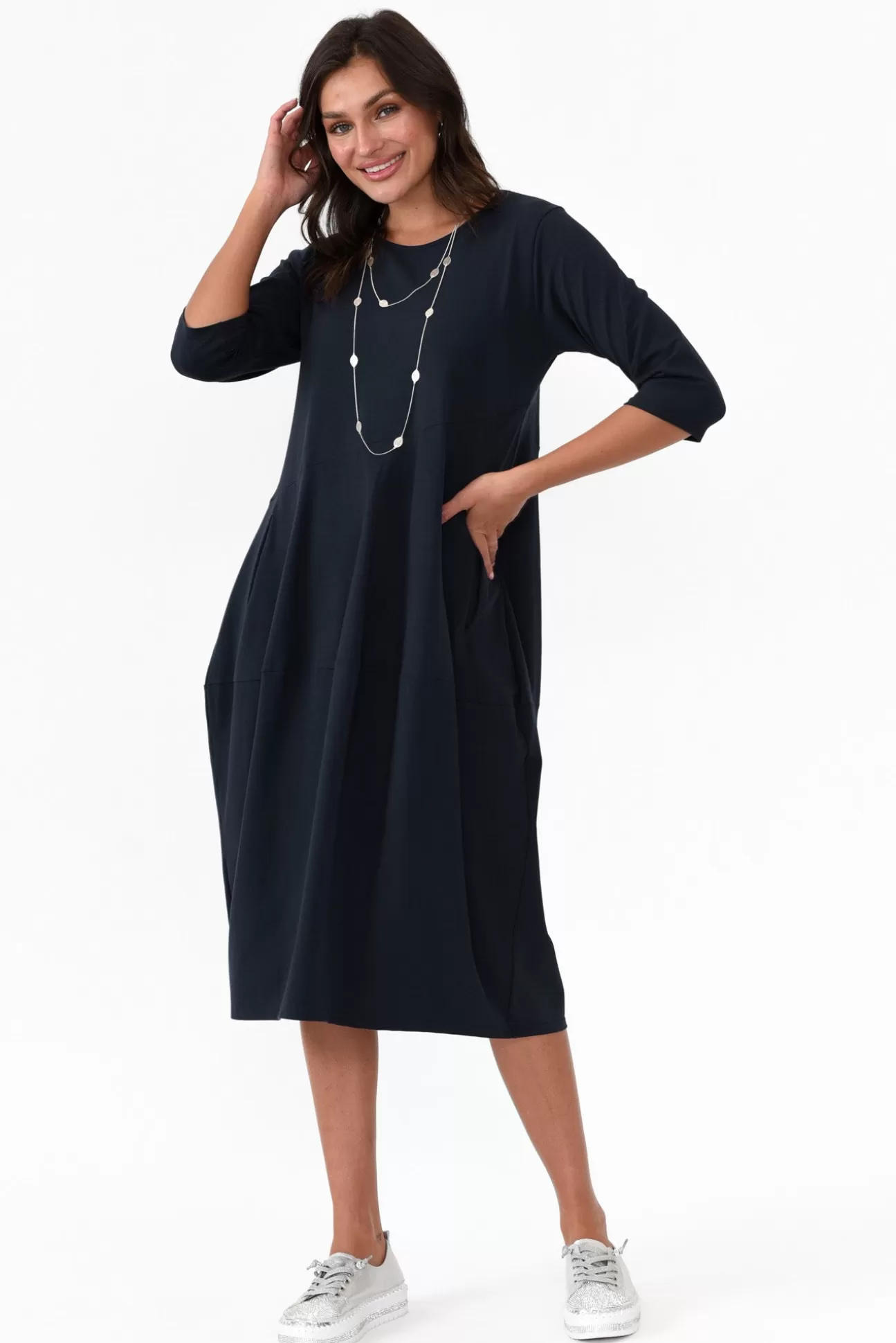 Tirelli Misty Dark Navy Diagonal Seam Dress Flash Sale