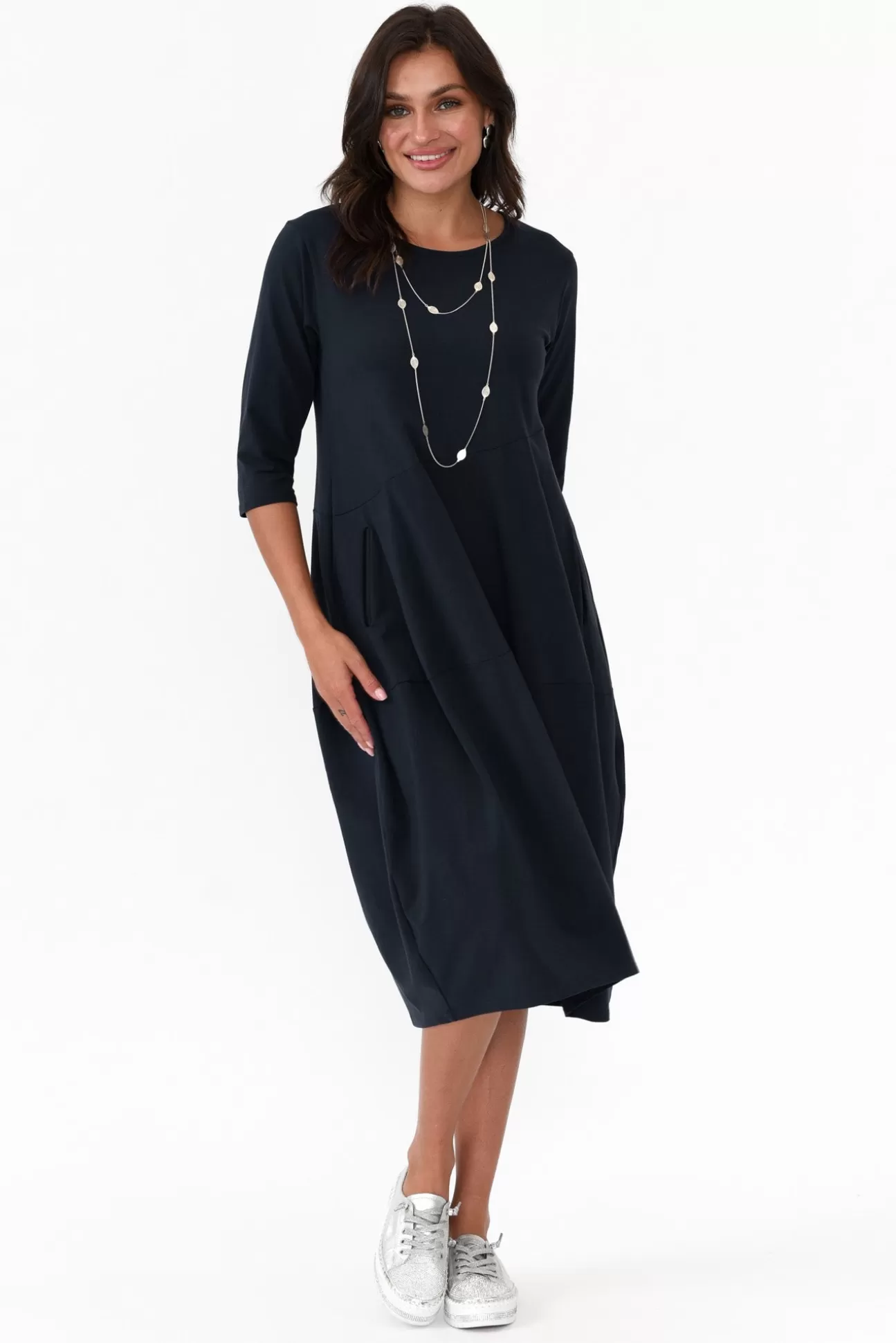 Tirelli Misty Dark Navy Diagonal Seam Dress Flash Sale