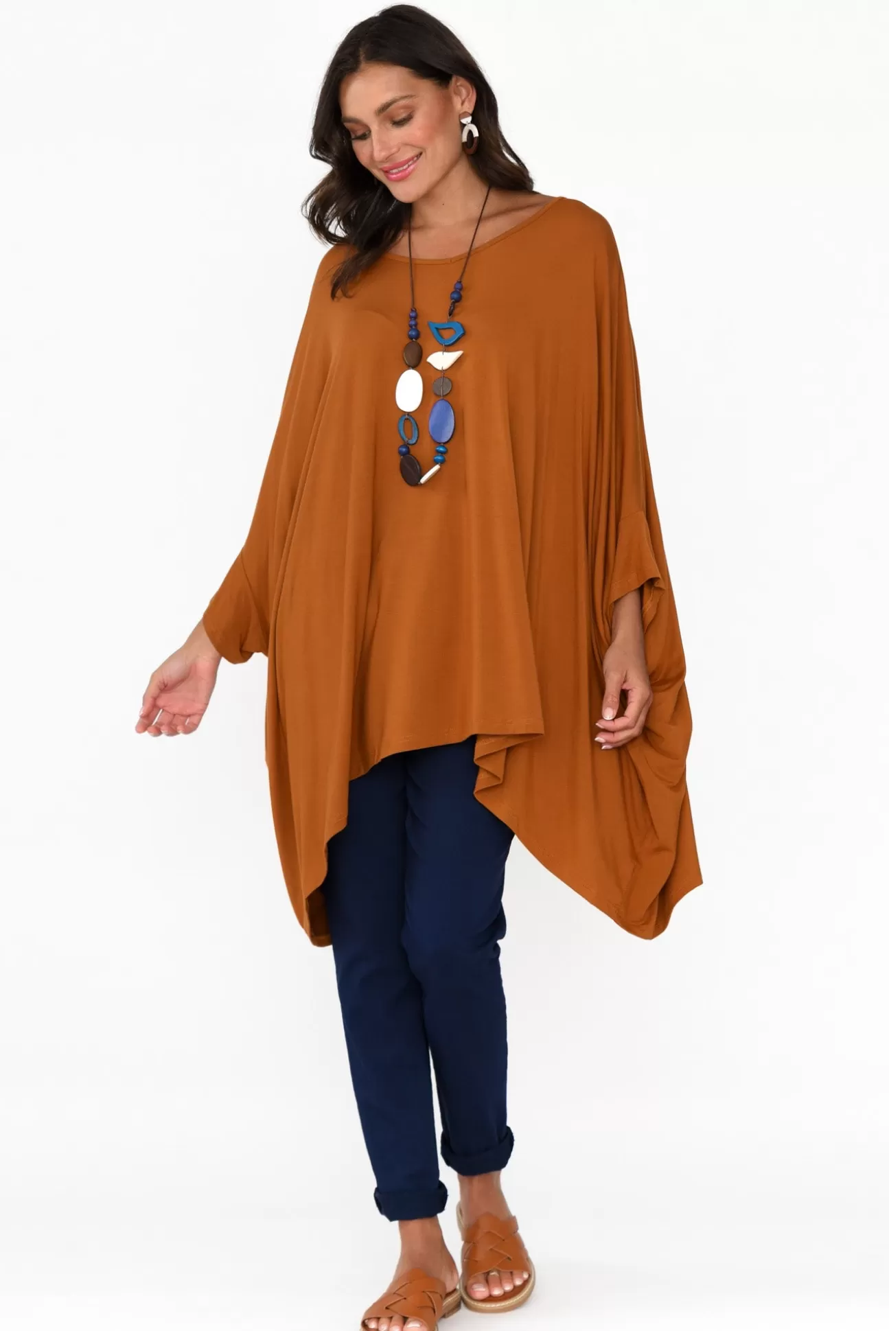 Pq Mocha Oversized Bamboo Drape Top Sale