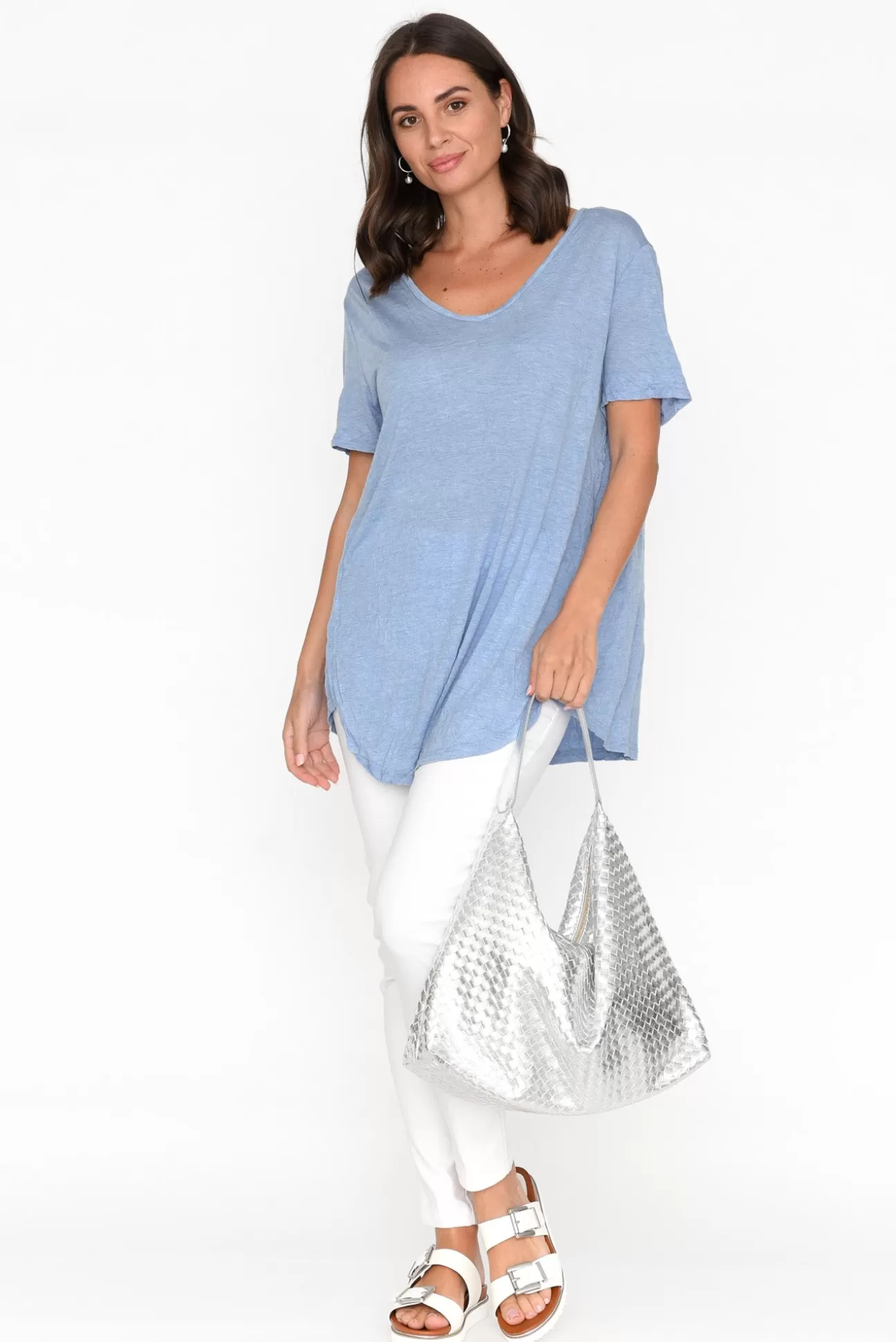 Cotton Village Moira Blue Crinkle Cotton Tee Online