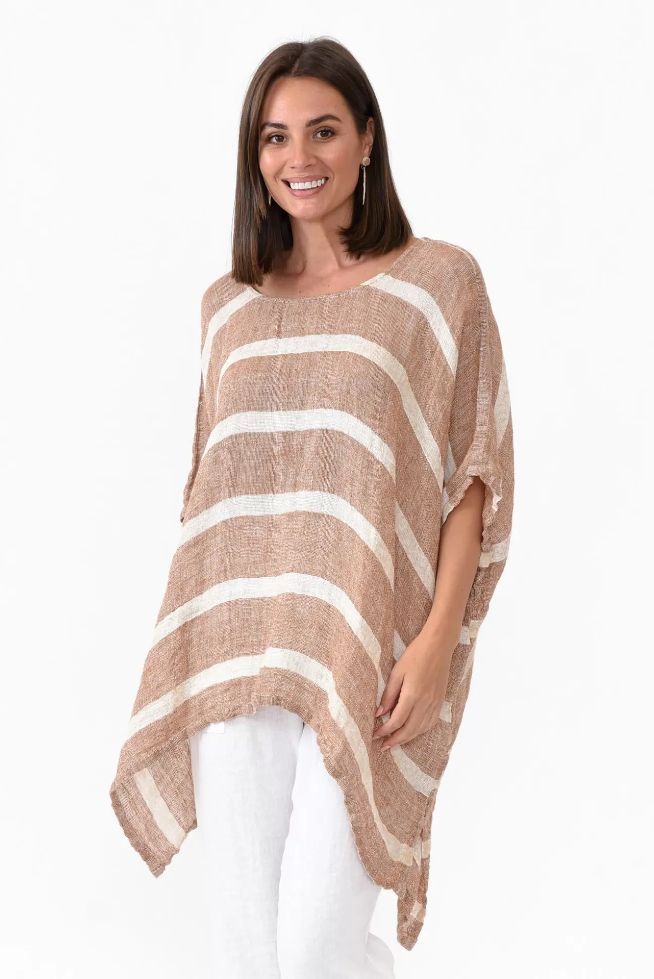 Rustic Linen Monaco Rust Stripe Linen Top Flash Sale