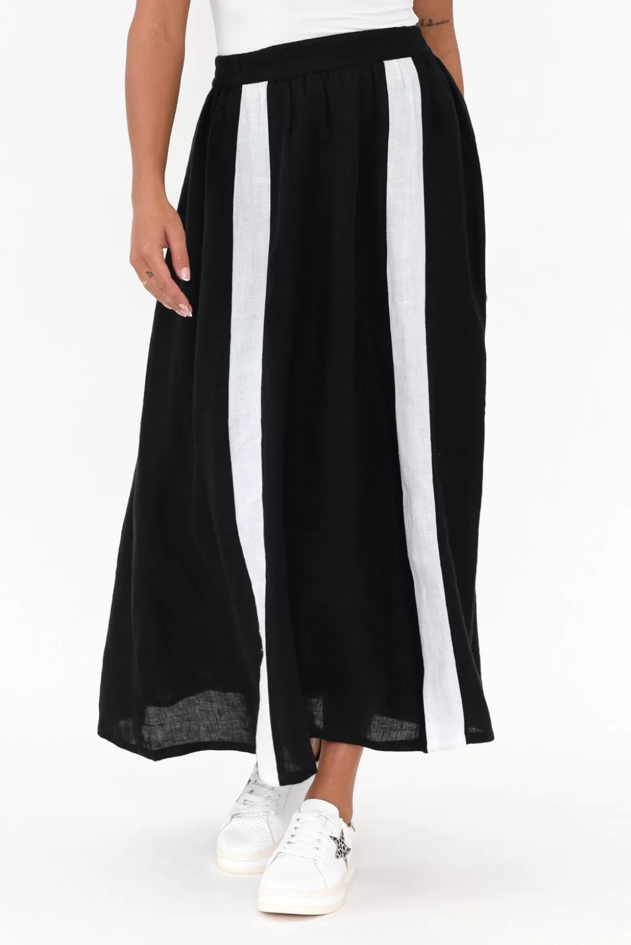 Eadie Lifestyle Monarch Black Linen Maxi Skirt Flash Sale