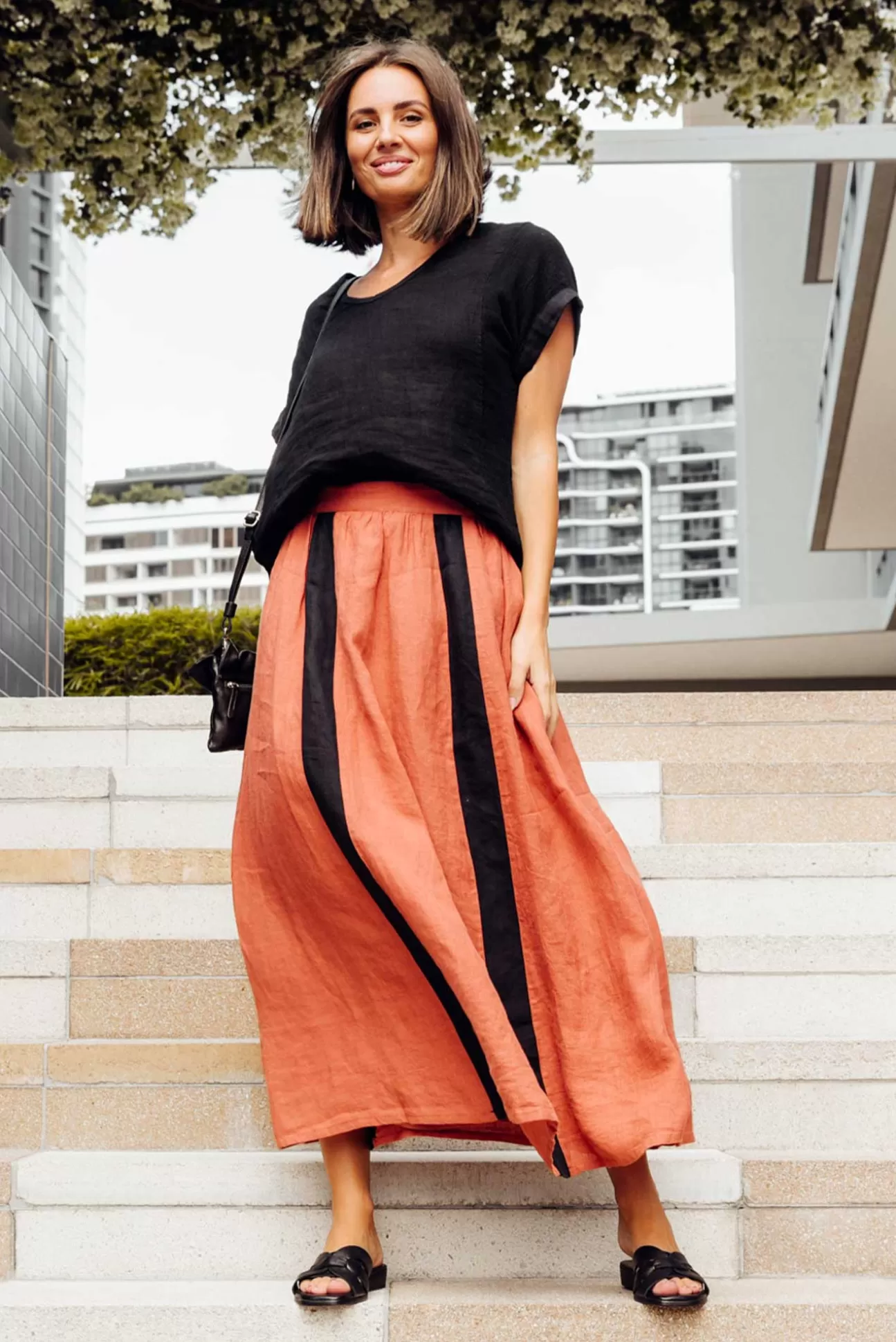 Eadie Lifestyle Monarch Rust Linen Maxi Skirt Best