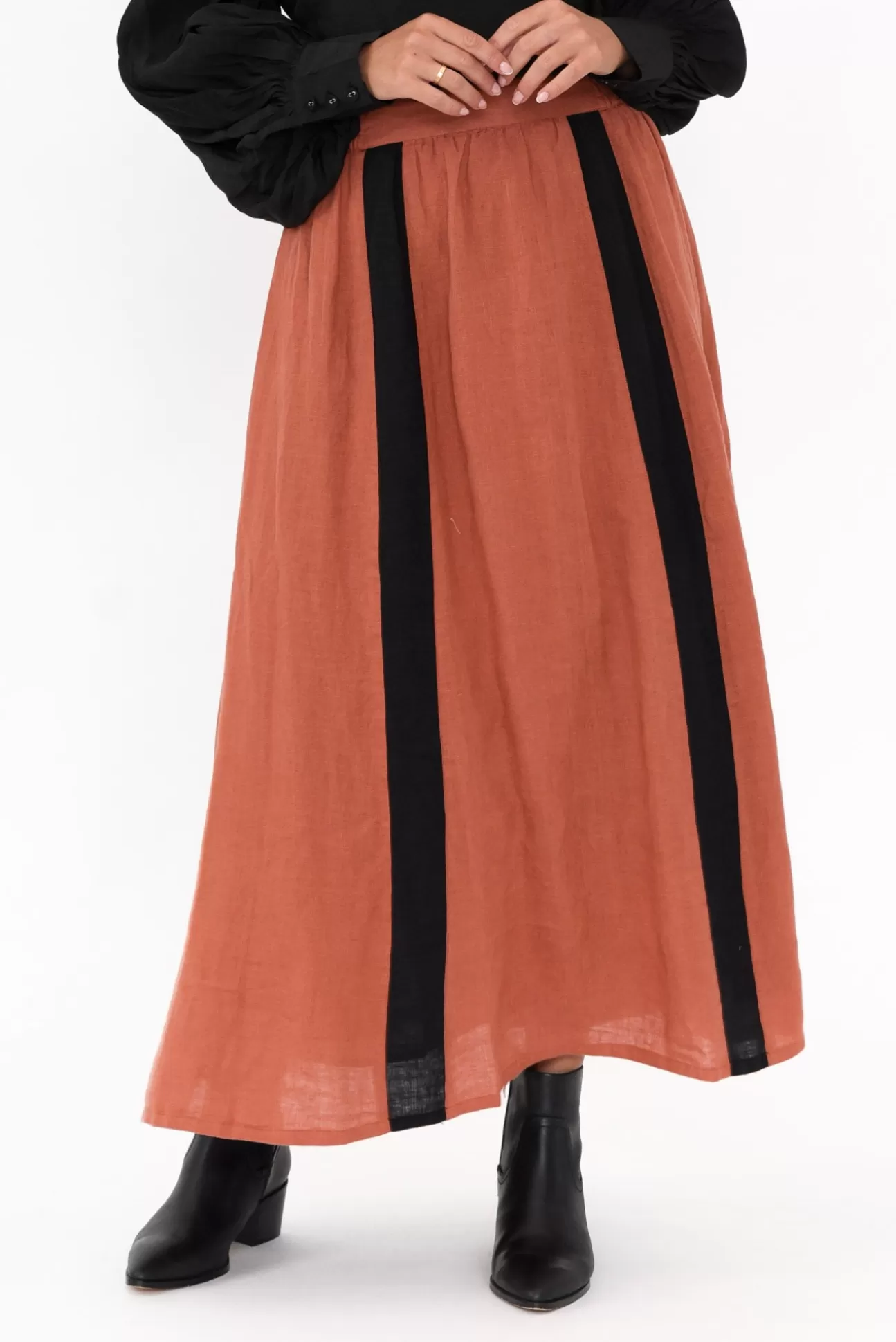 Eadie Lifestyle Monarch Rust Linen Maxi Skirt Best