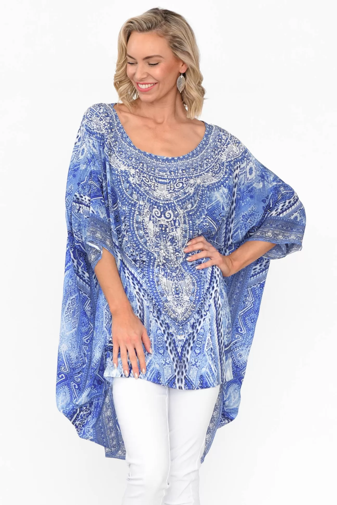 Fashion Spectrum Monet Blue Silk Drape Top Hot