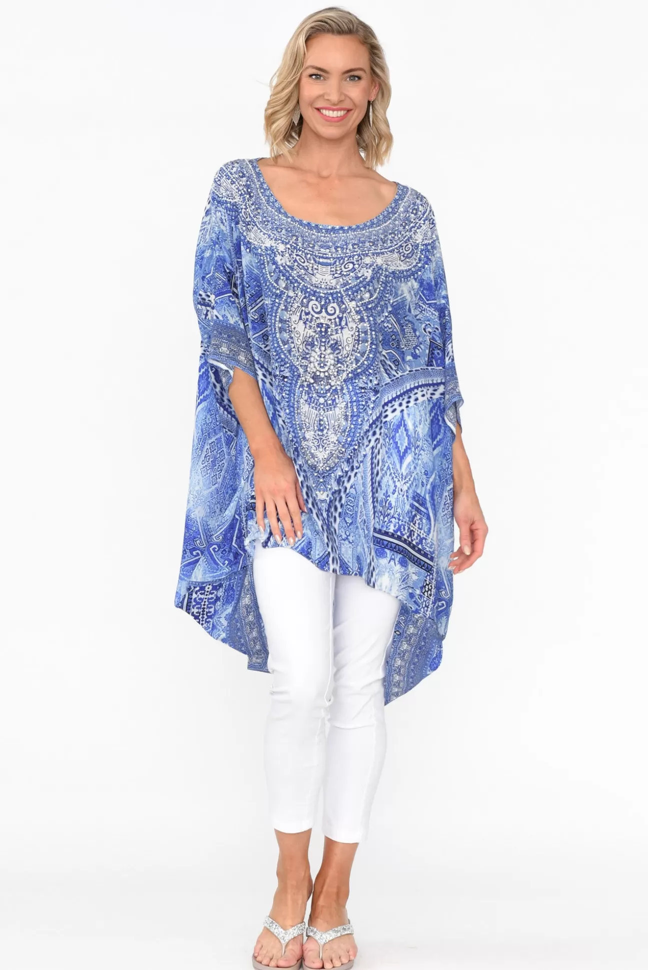 Fashion Spectrum Monet Blue Silk Drape Top Hot