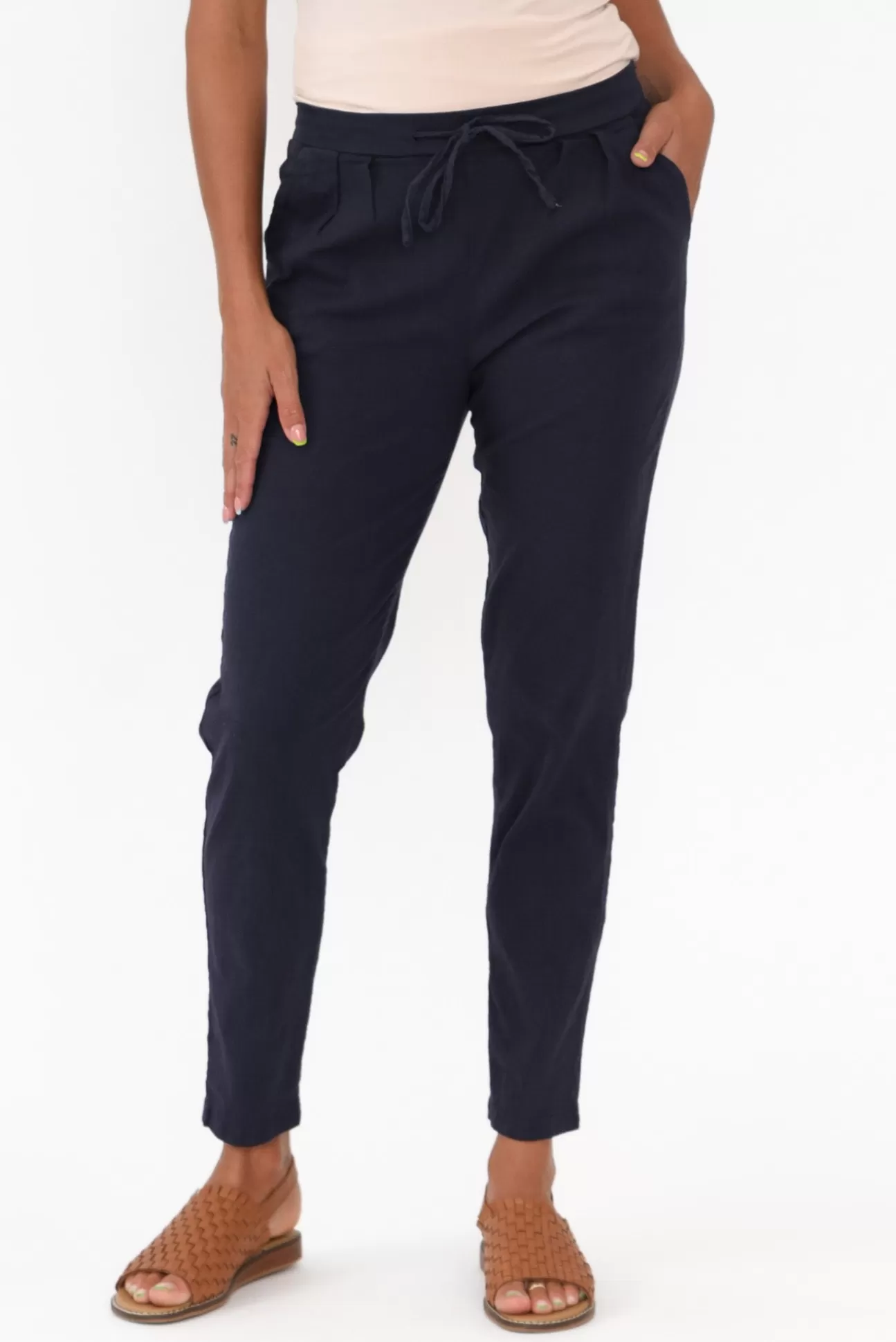 Willow Tree Montgomery Navy Linen Blend Stretch Pant Best Sale