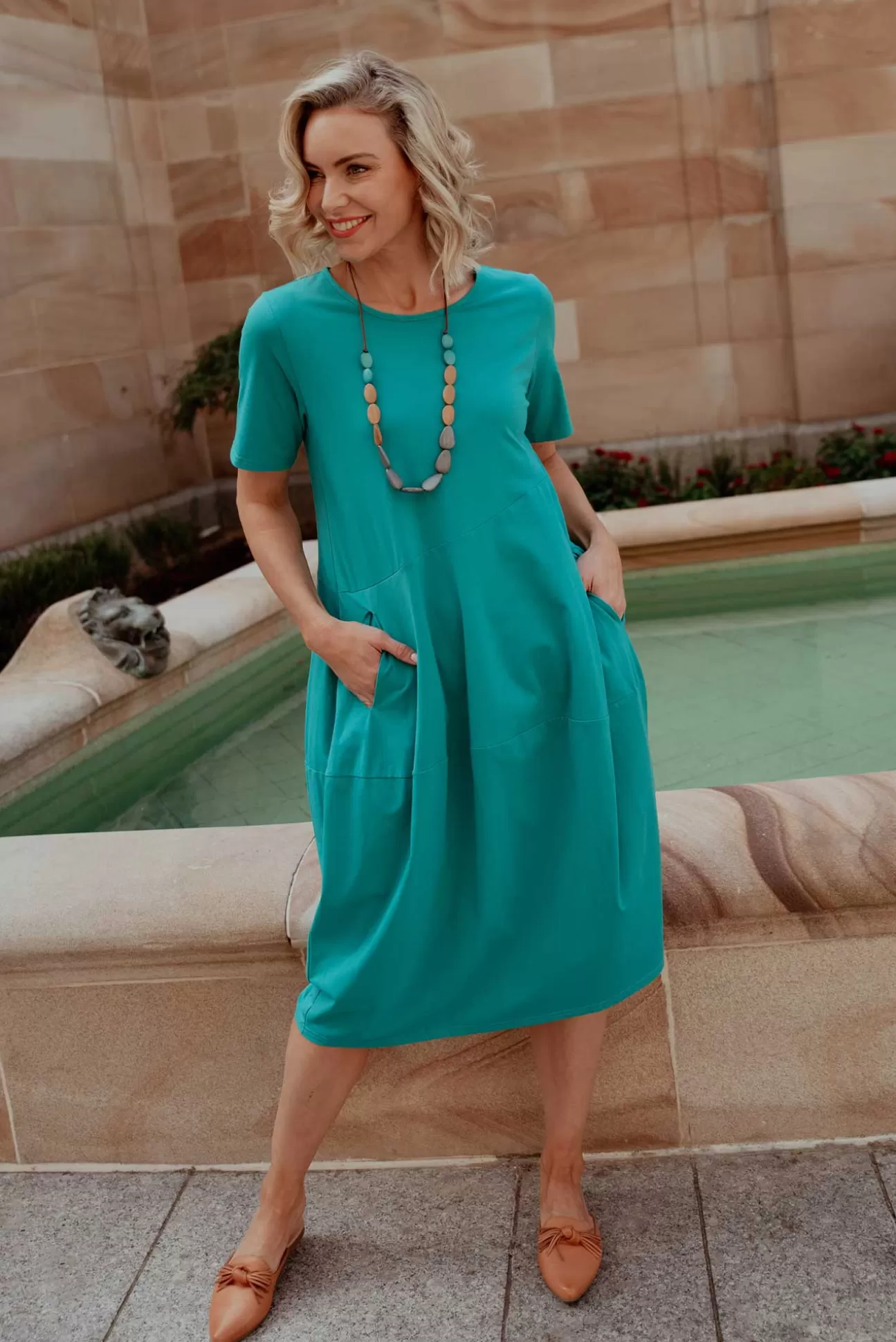 Tirelli Morgan Aqua Diagonal Seam Dress Best