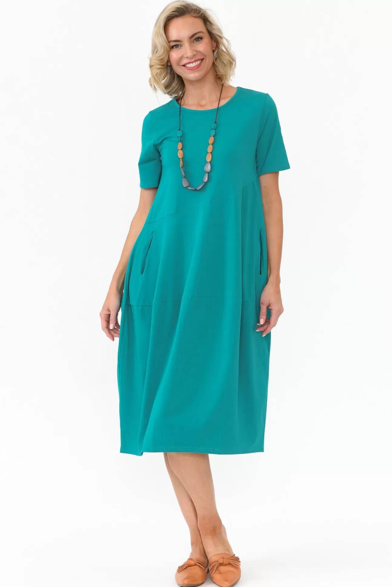 Tirelli Morgan Aqua Diagonal Seam Dress Best