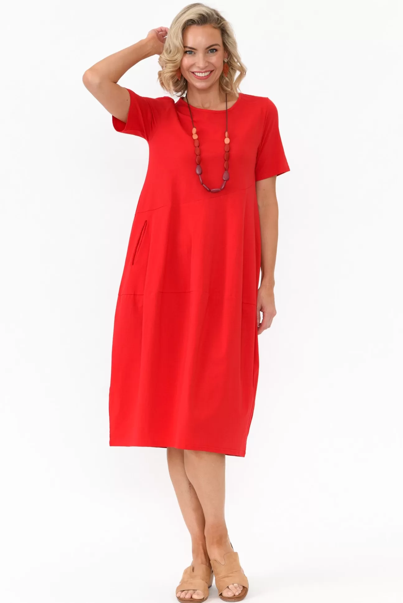 Tirelli Morgan Red Diagonal Seam Dress Hot