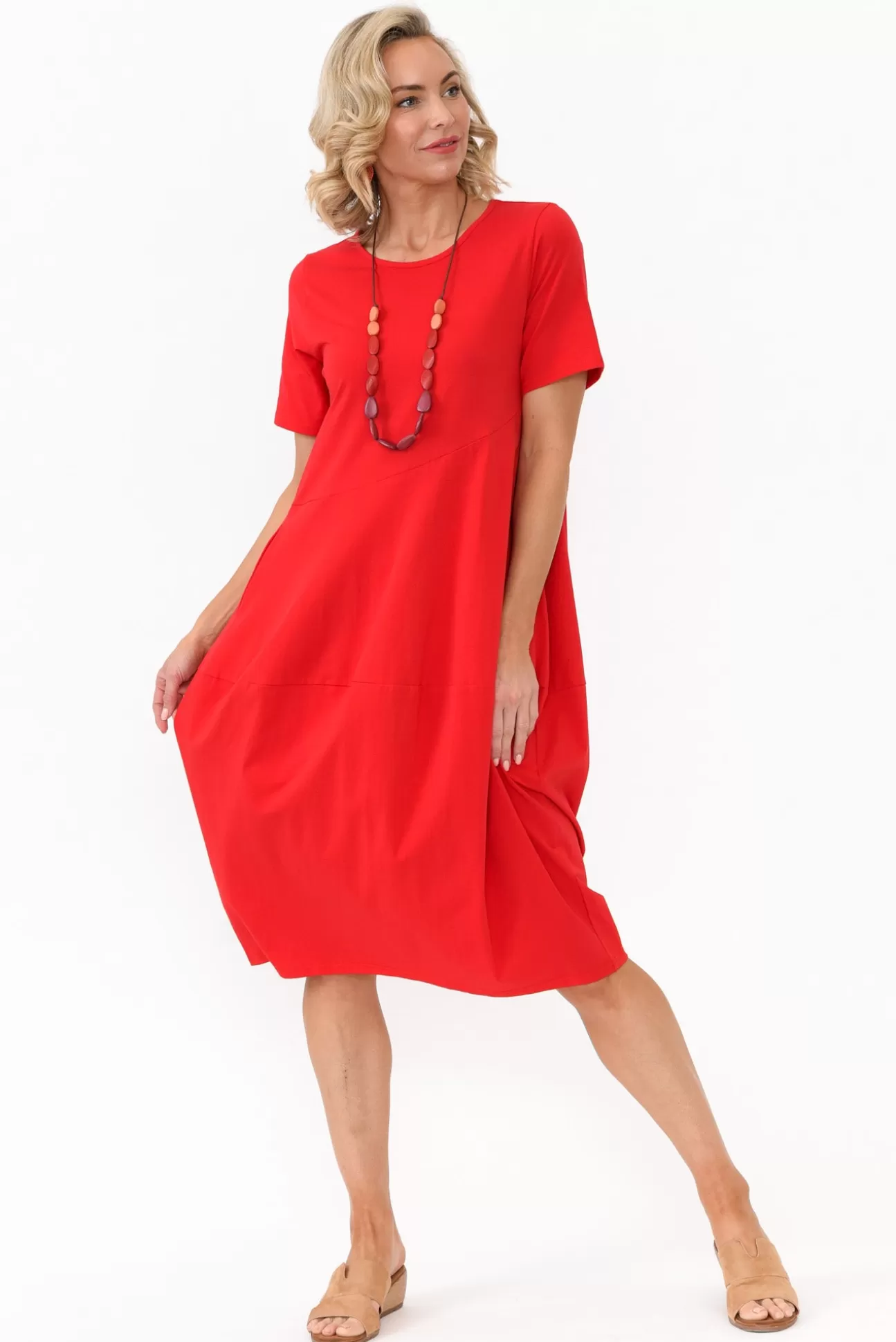 Tirelli Morgan Red Diagonal Seam Dress Hot