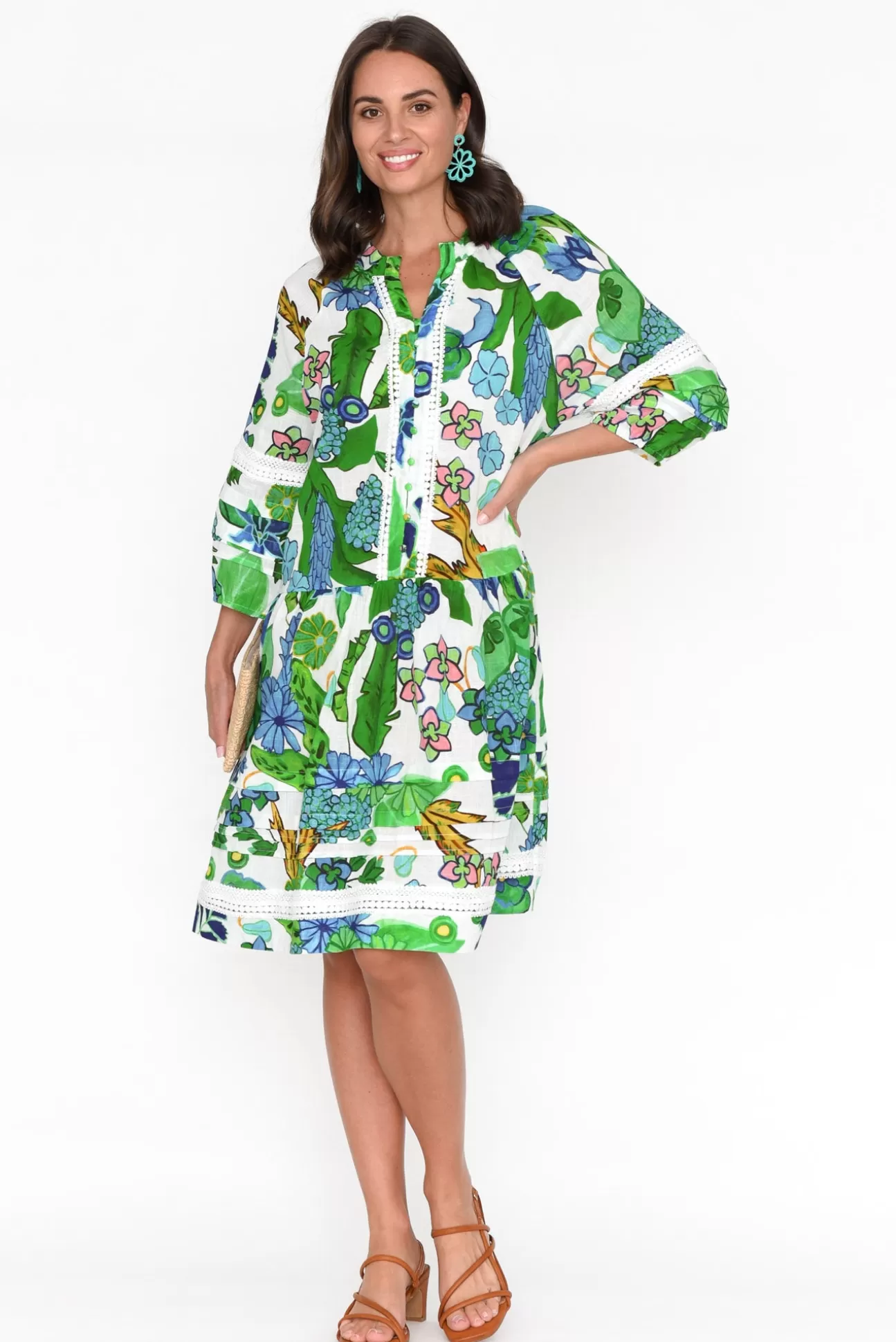 Hammock u0026 Vine Morocco Green Floral Cotton Dress Cheap