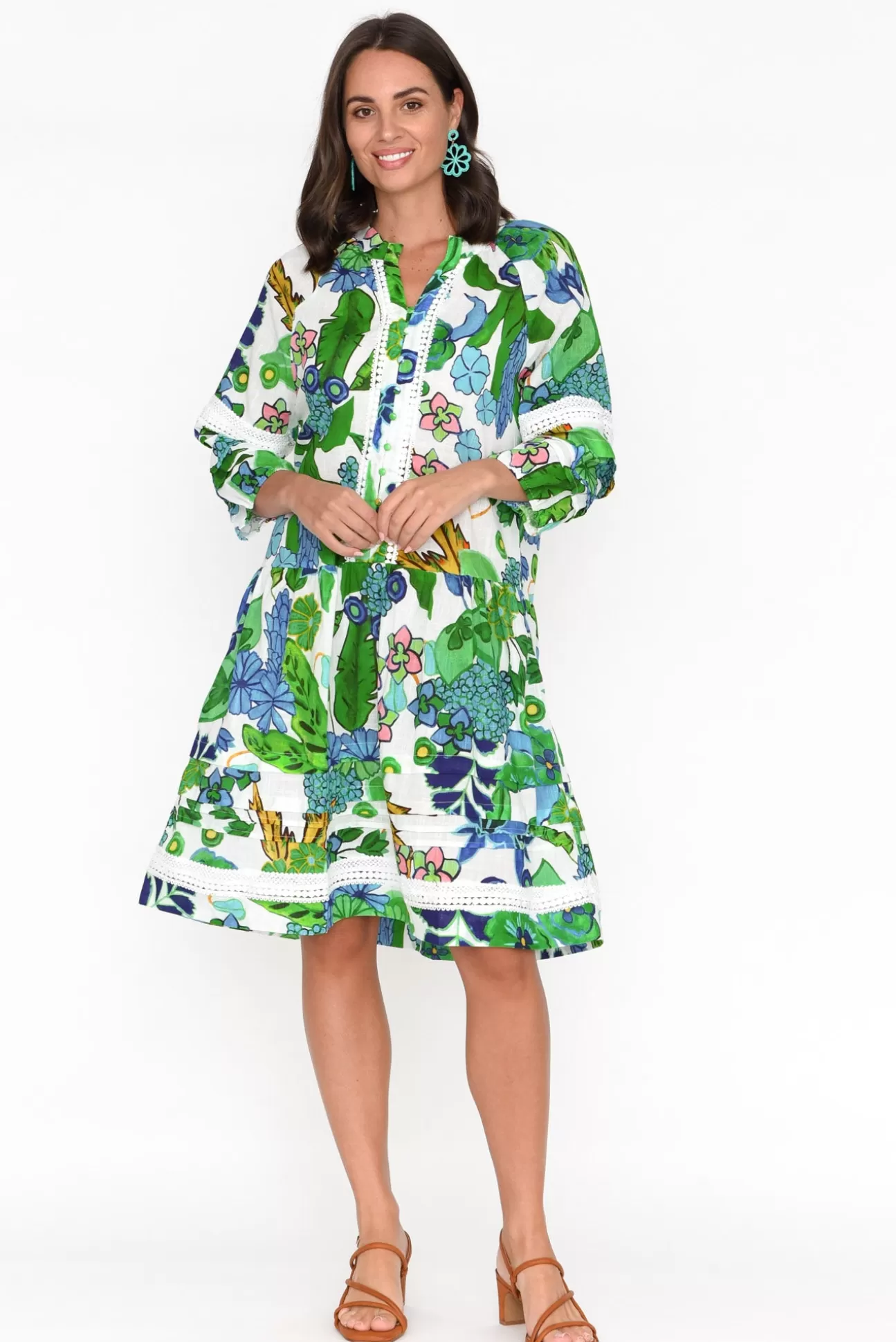 Hammock u0026 Vine Morocco Green Floral Cotton Dress Cheap