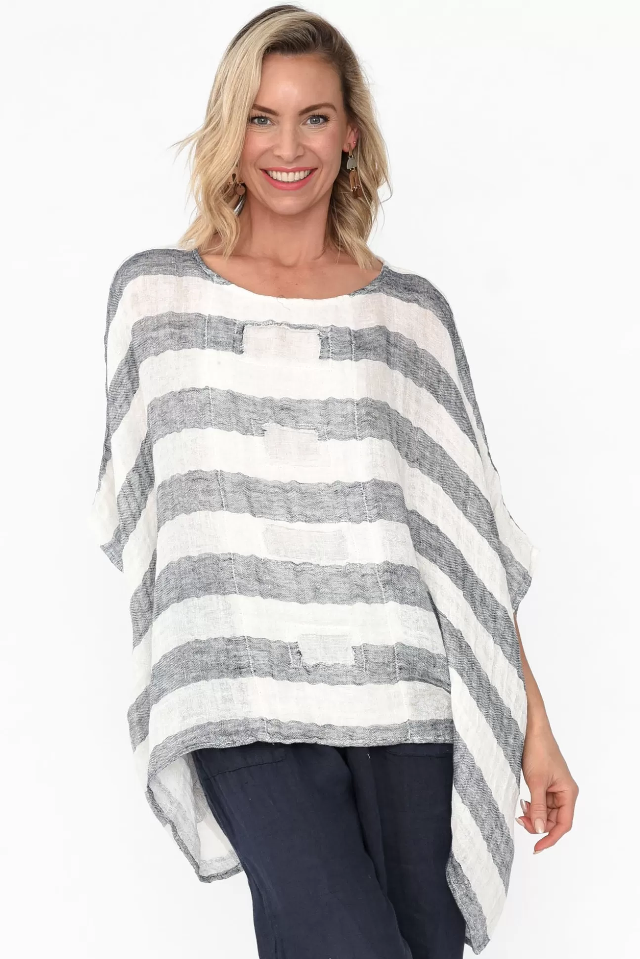 Imagine Moxie Navy Stripe Linen Top Store