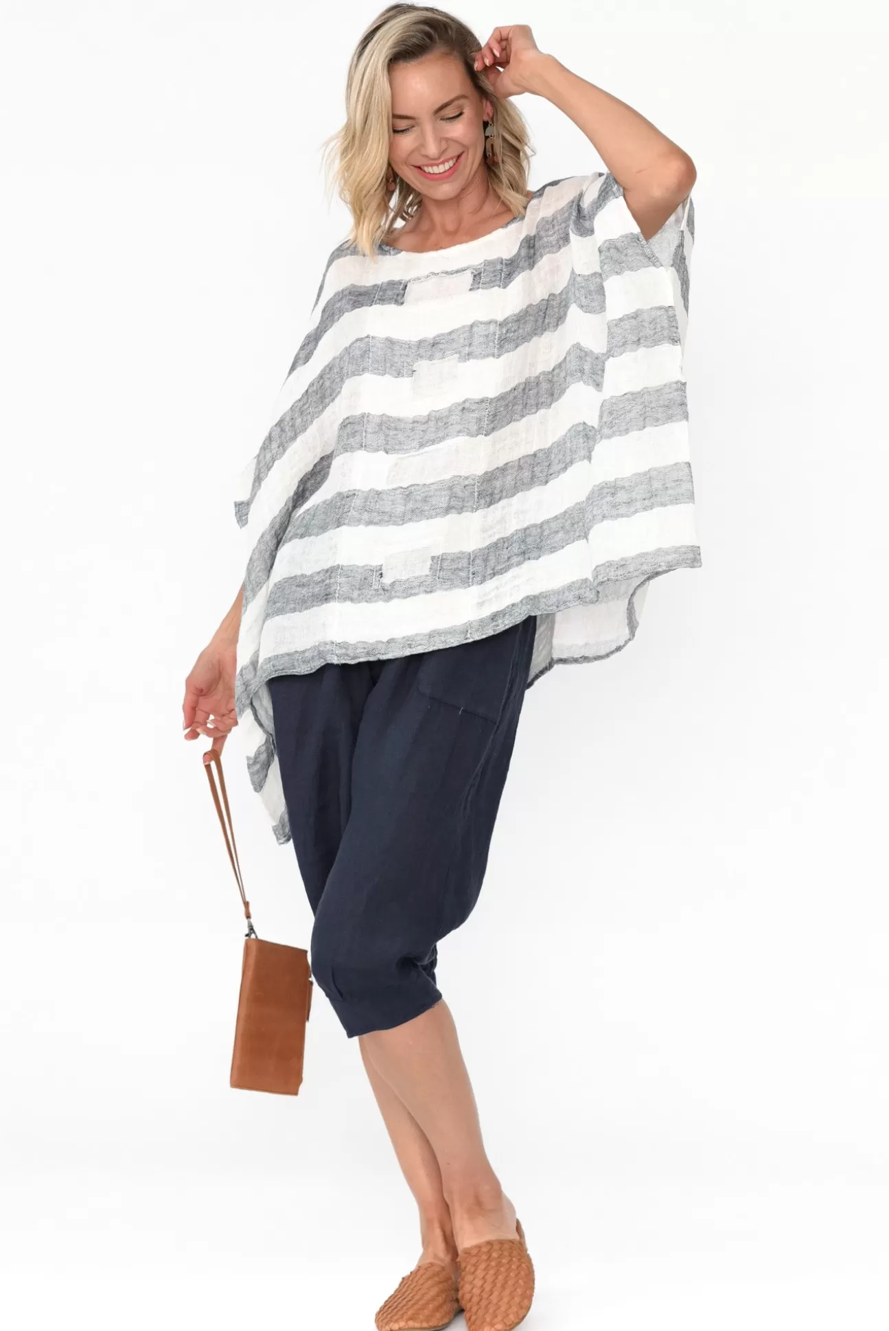 Imagine Moxie Navy Stripe Linen Top Store