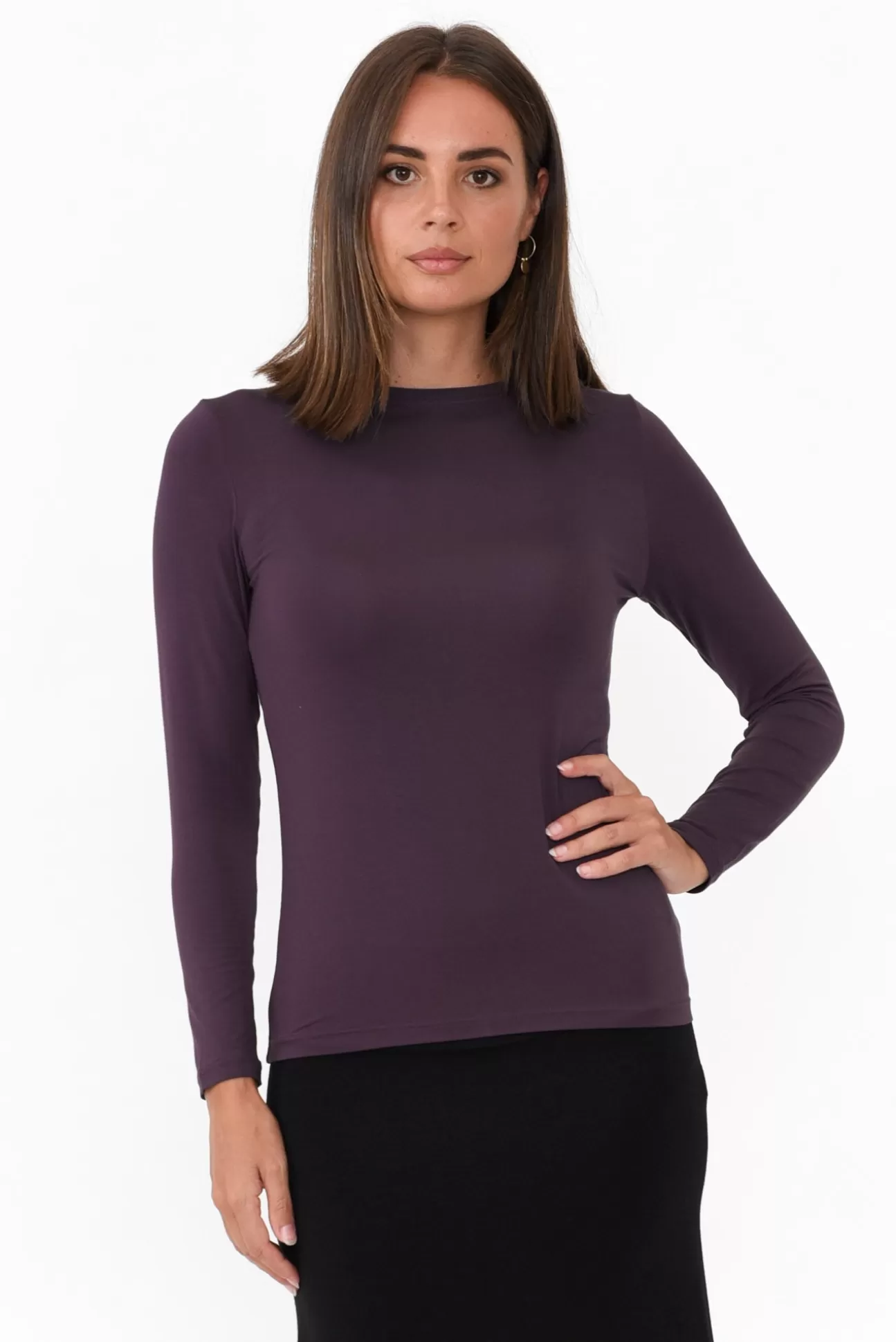 Tani Mulberry Micro Modal Long Sleeve Top Sale