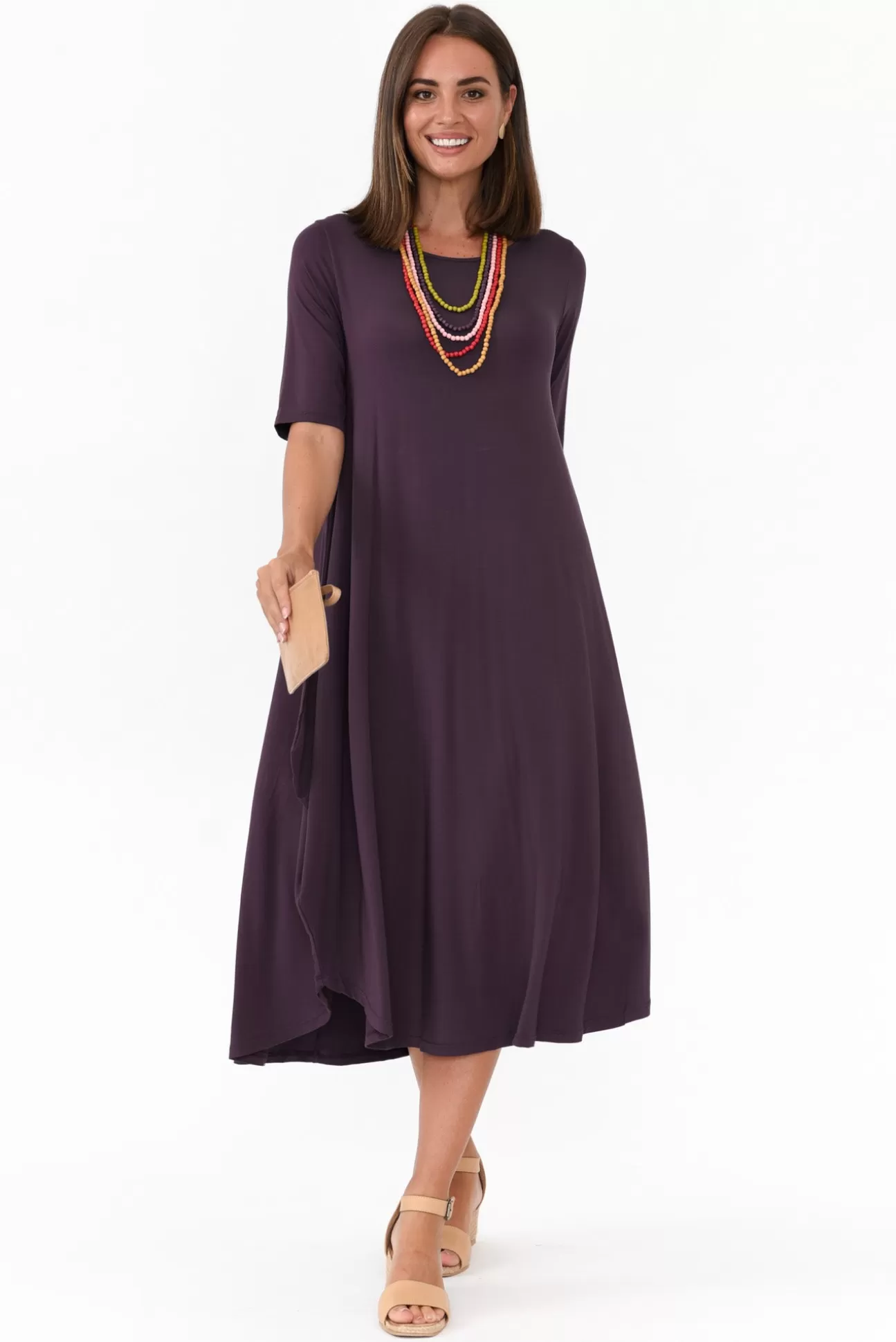 Tani Mulberry Micro Modal Tri Drape Dress Discount