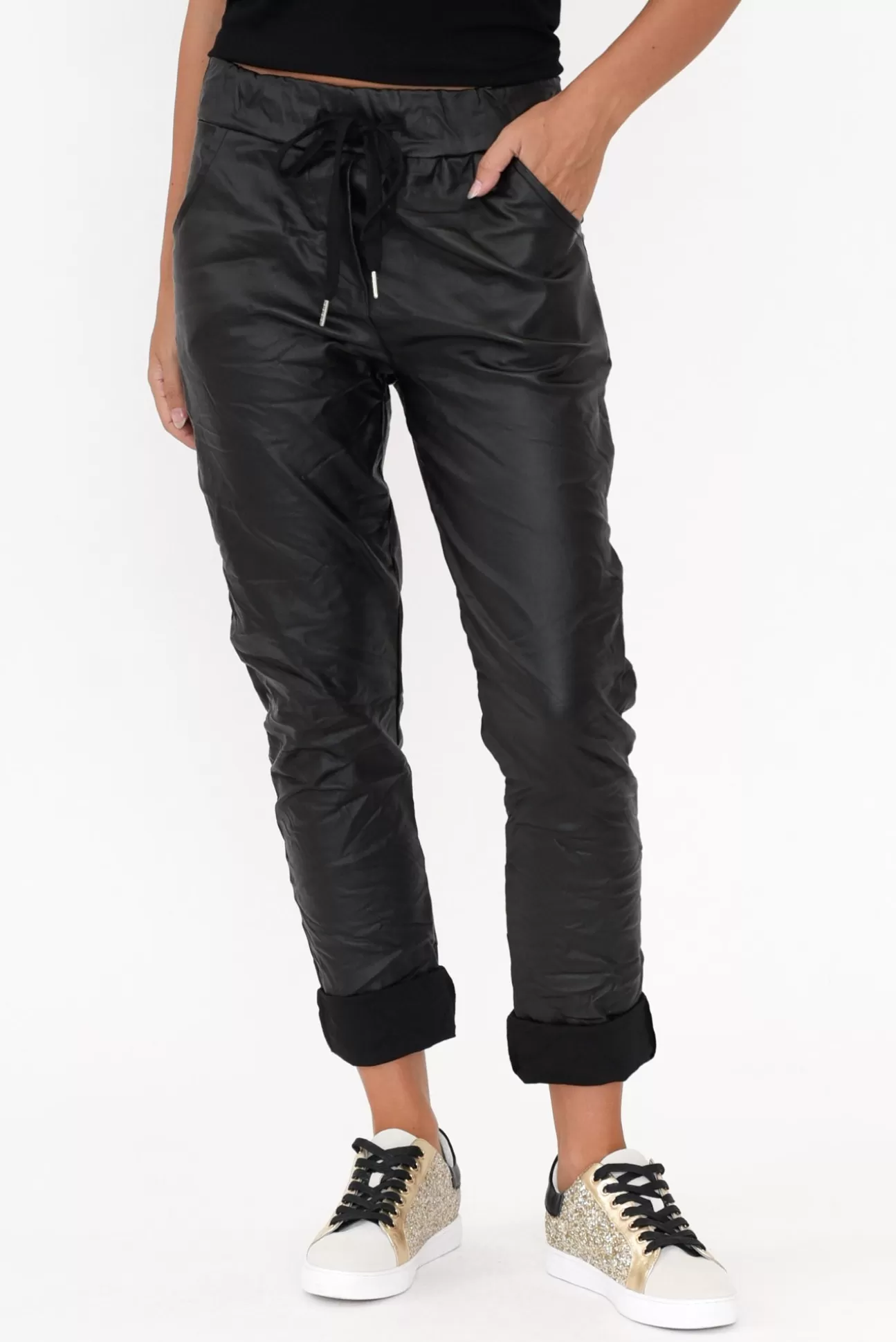 La Strada Munich Black Wet Look Stretch Pant Fashion