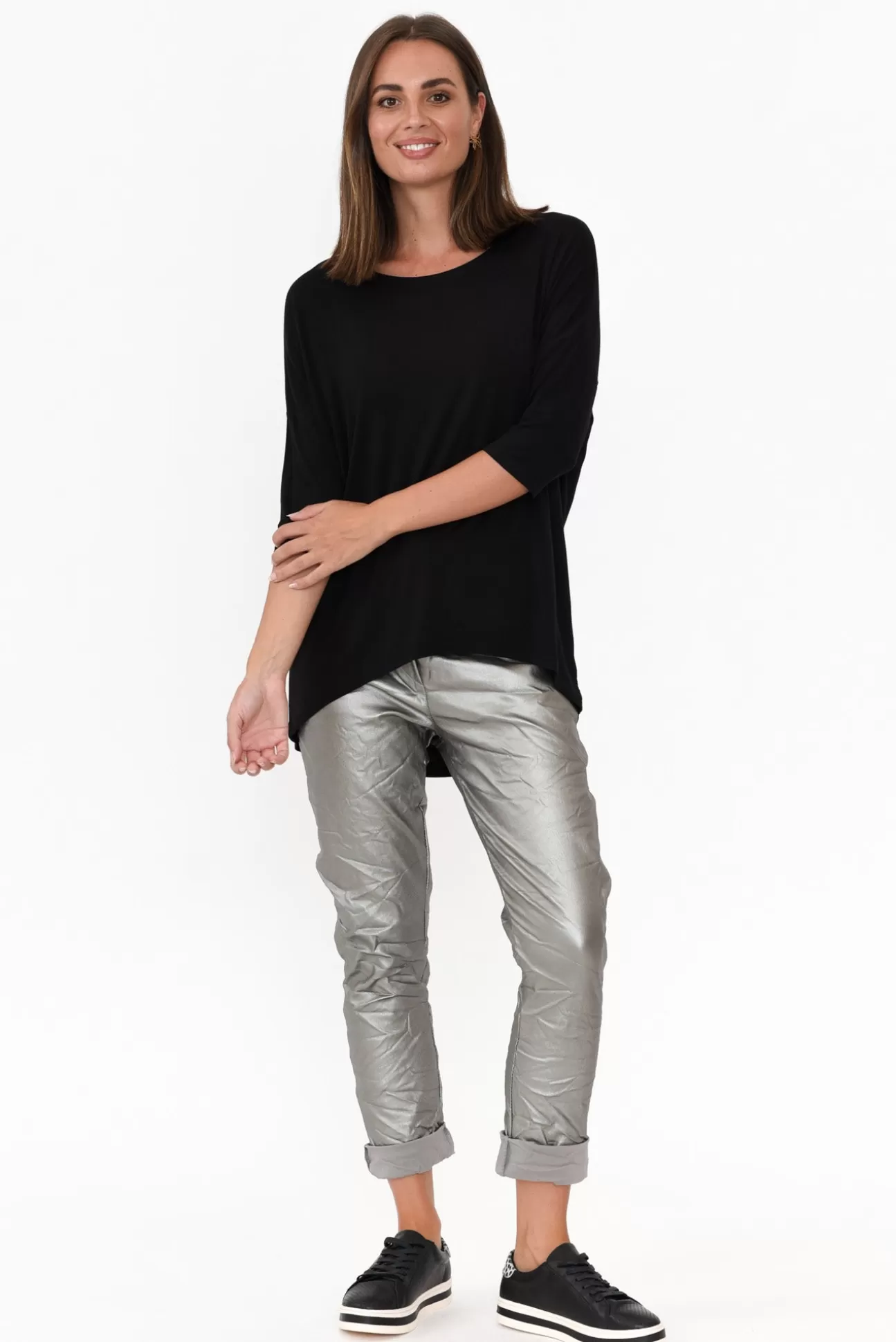 La Strada Munich Silver Wet Look Stretch Pant Outlet