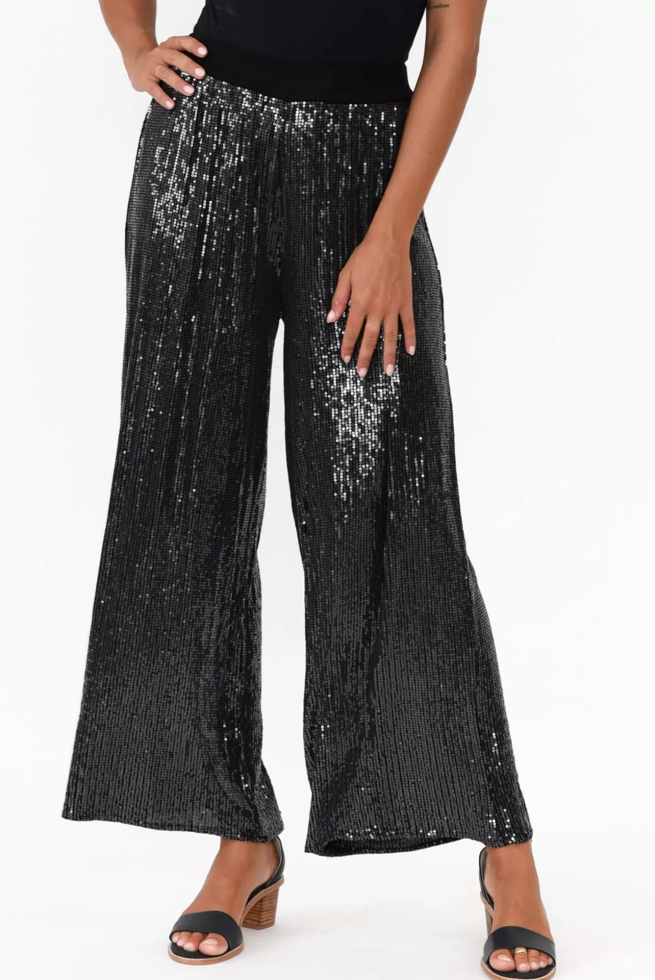 La Strada Myers Black Sequin Wide Leg Pant Clearance