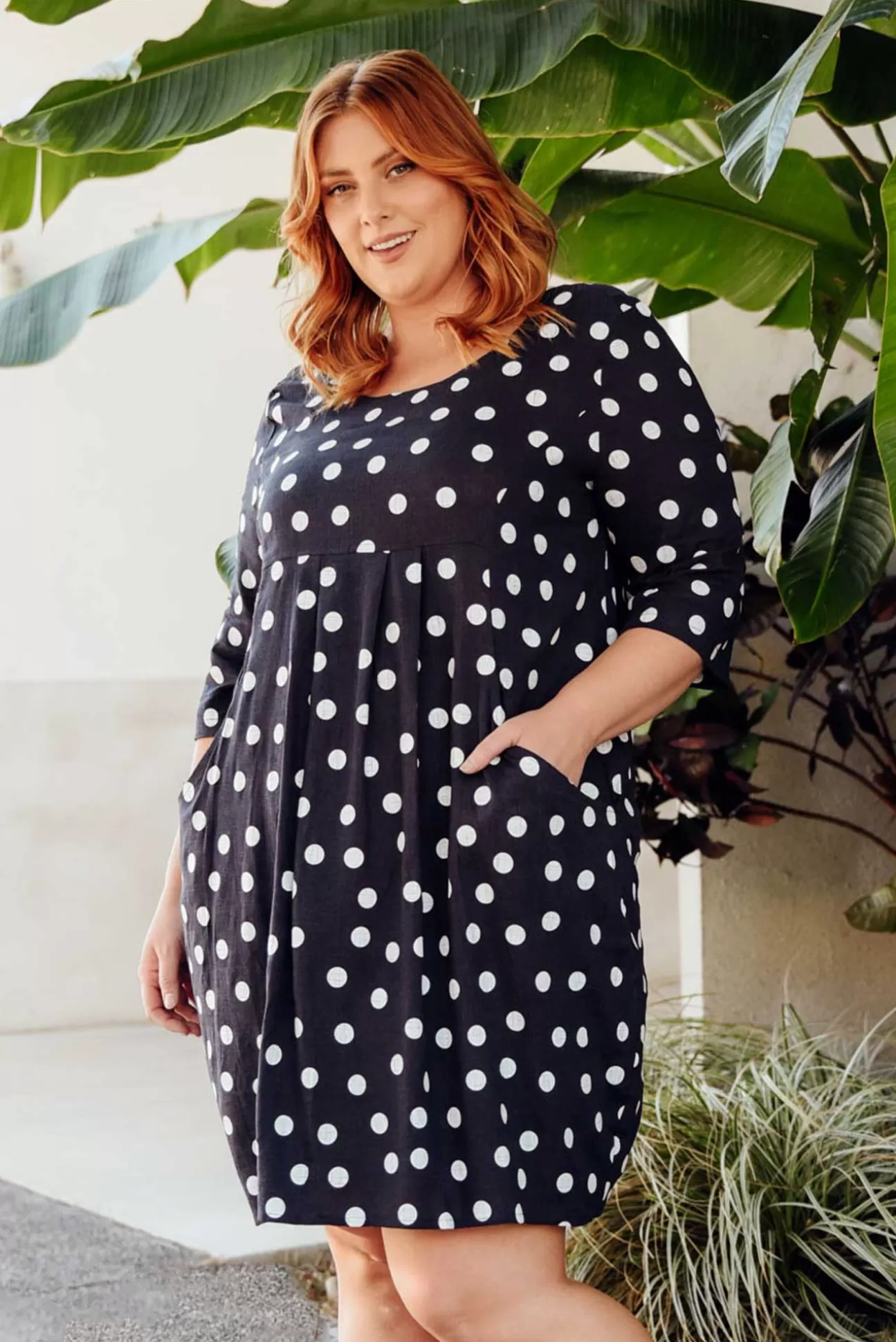 Hourglass Myley Navy Dot Linen Cotton Dress Sale